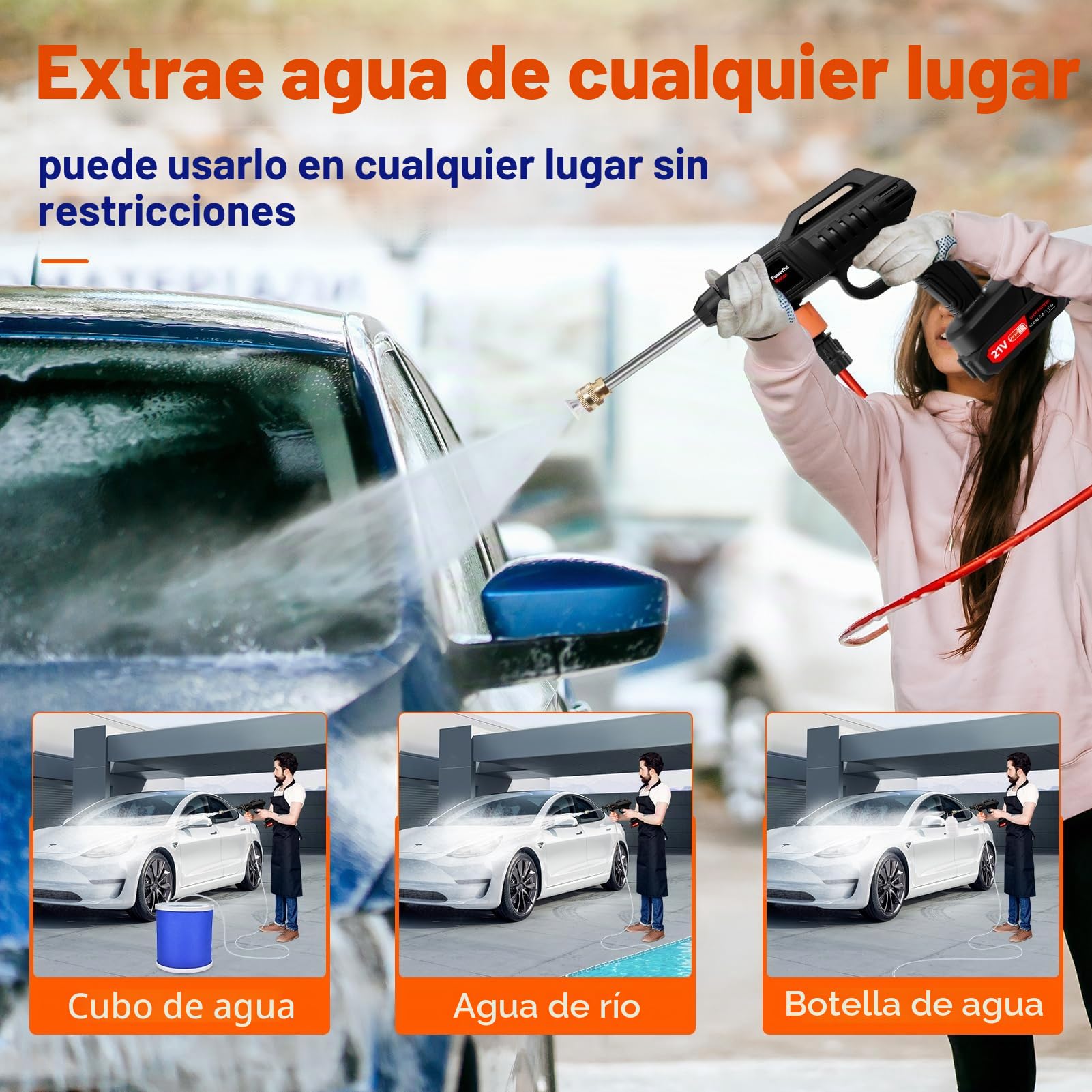 Limpiadora de alta presión portátil con batería, limpiador de auto inalámbrico, limpiador de alta presión de mano con 2 baterías y 2 boquillas, Power Cleaner