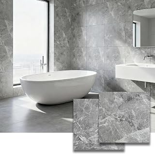 Peel and Stick Vinyl Floor Tiles 12"x12" Stone Look Athens Grey Stone, 12-Pack 12 Sq.Ft, Waterproof & DIY Everywhere, Self-Adhesive for Wall, Kitchen, Bathroom, Backsplash, RV.