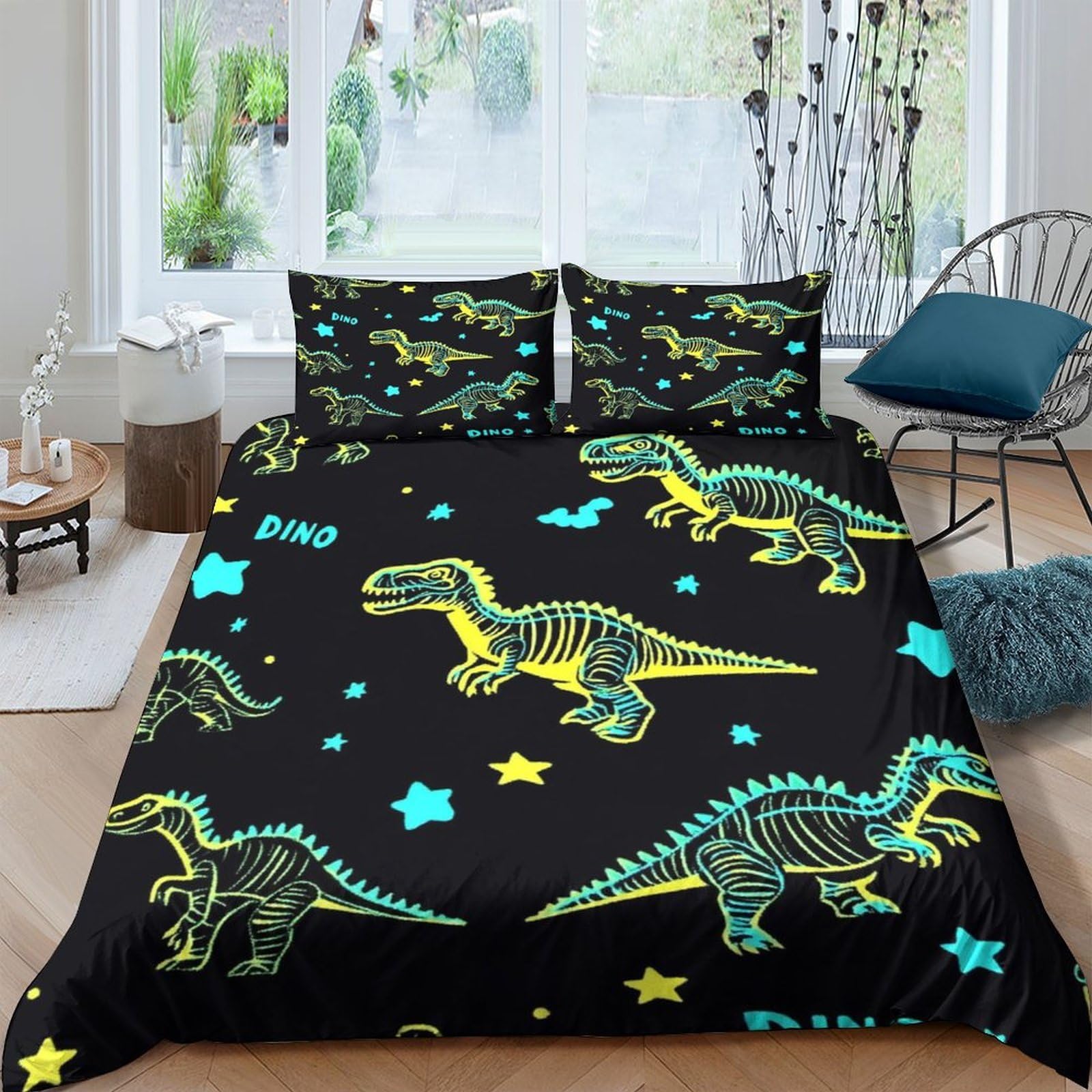 Ctjqhvkz Style-5 3D Printed Dinosaur Skeleton Fitted Sheet Microfiber Soft Black Bed Cover For Bedroom Dorm Mattress Protection Decor Single（135X200cm）