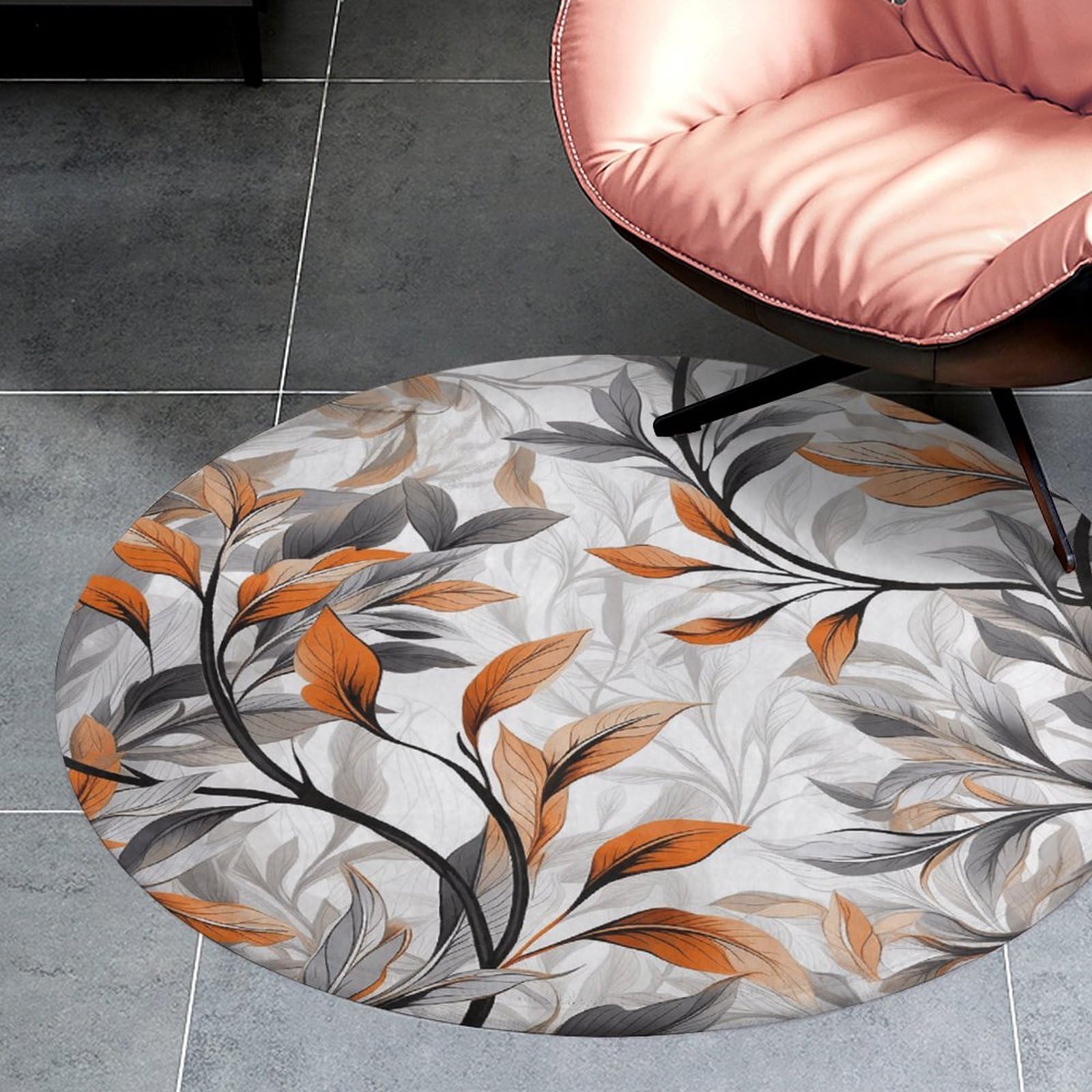 Tapis circulaire avec motif de feuilles pour une chambre chaleureuse