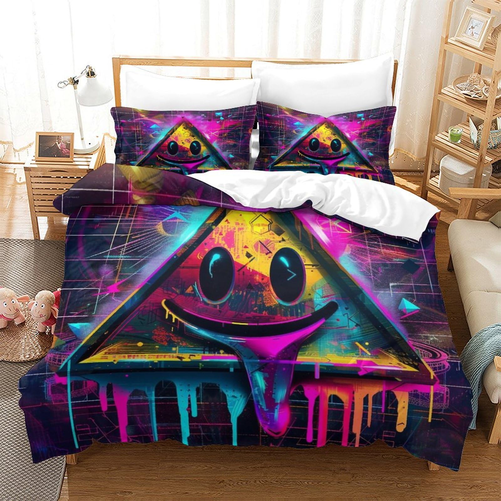 Artistic Smiley Face for Boys Girls 3D Printed Creative Patterns Comforter Covers Duvet Cover Quilt Cover with Pillow Cases Bedding Set Soft Microfiber with Zipper Closure 3 Pieces Super King260x220cm