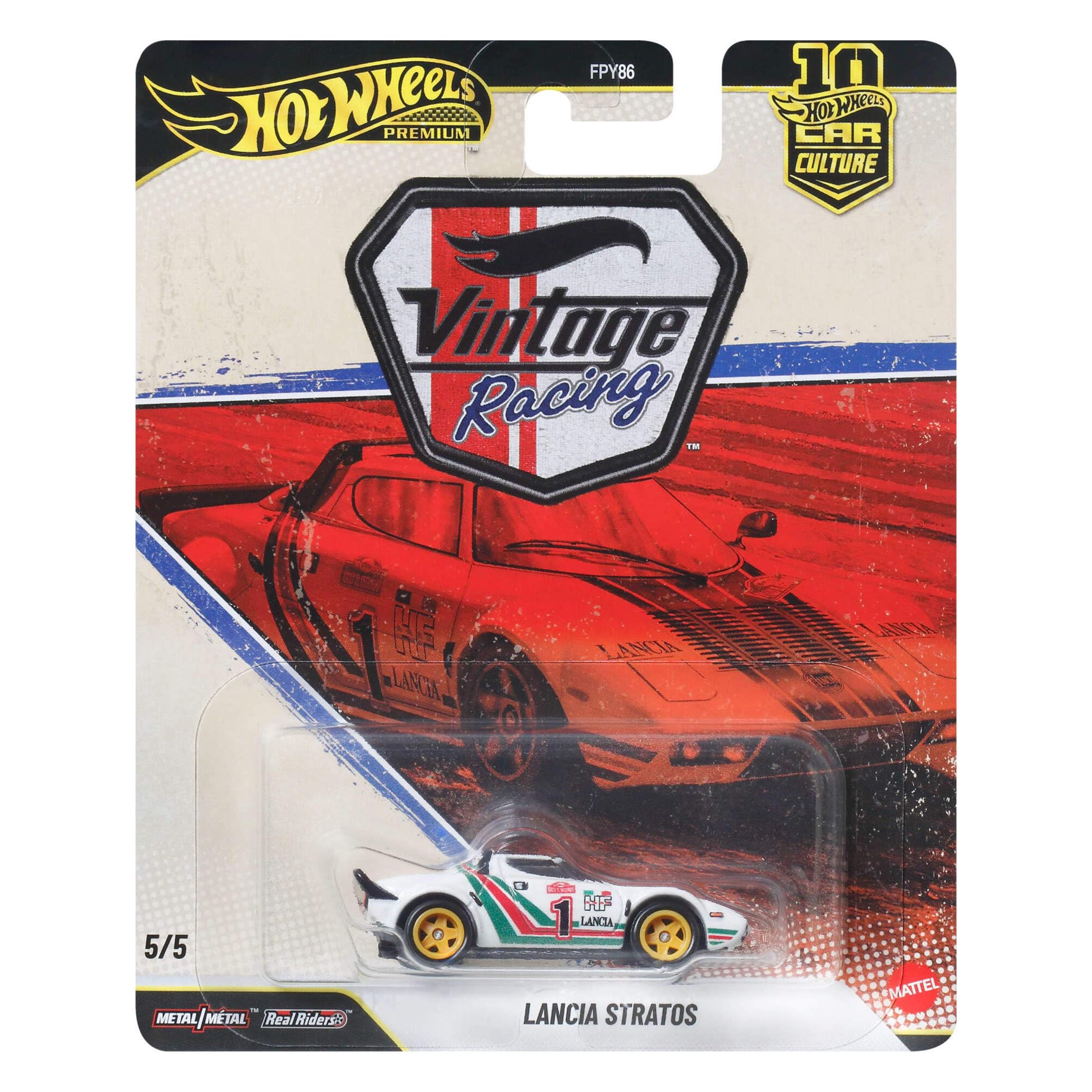 Hot Wheels Premium Car Culture Collectible Car Lancia Stratos 1:64 | Collectible Vehicle with Real Riders Tires and Metal Body/Chassis, JKF26