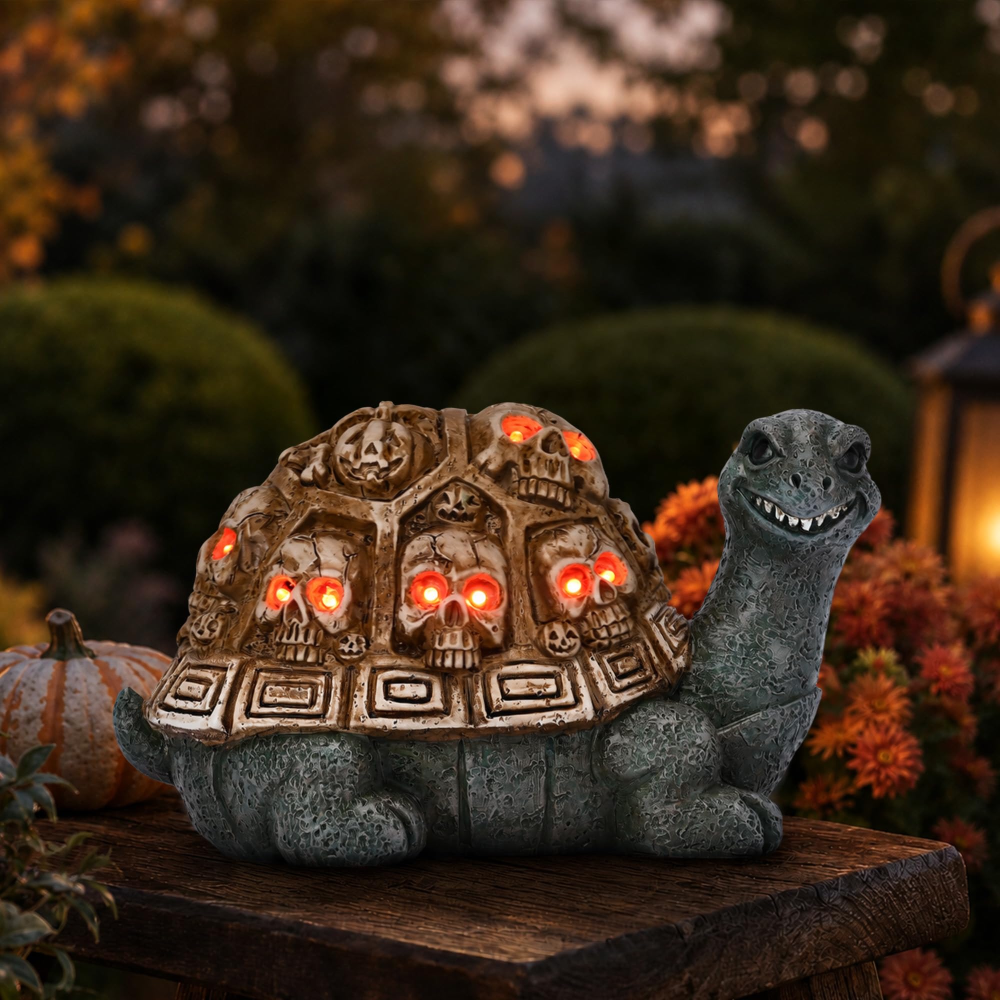 Statua solare da giardino a forma di tartaruga scheletro di Halloween