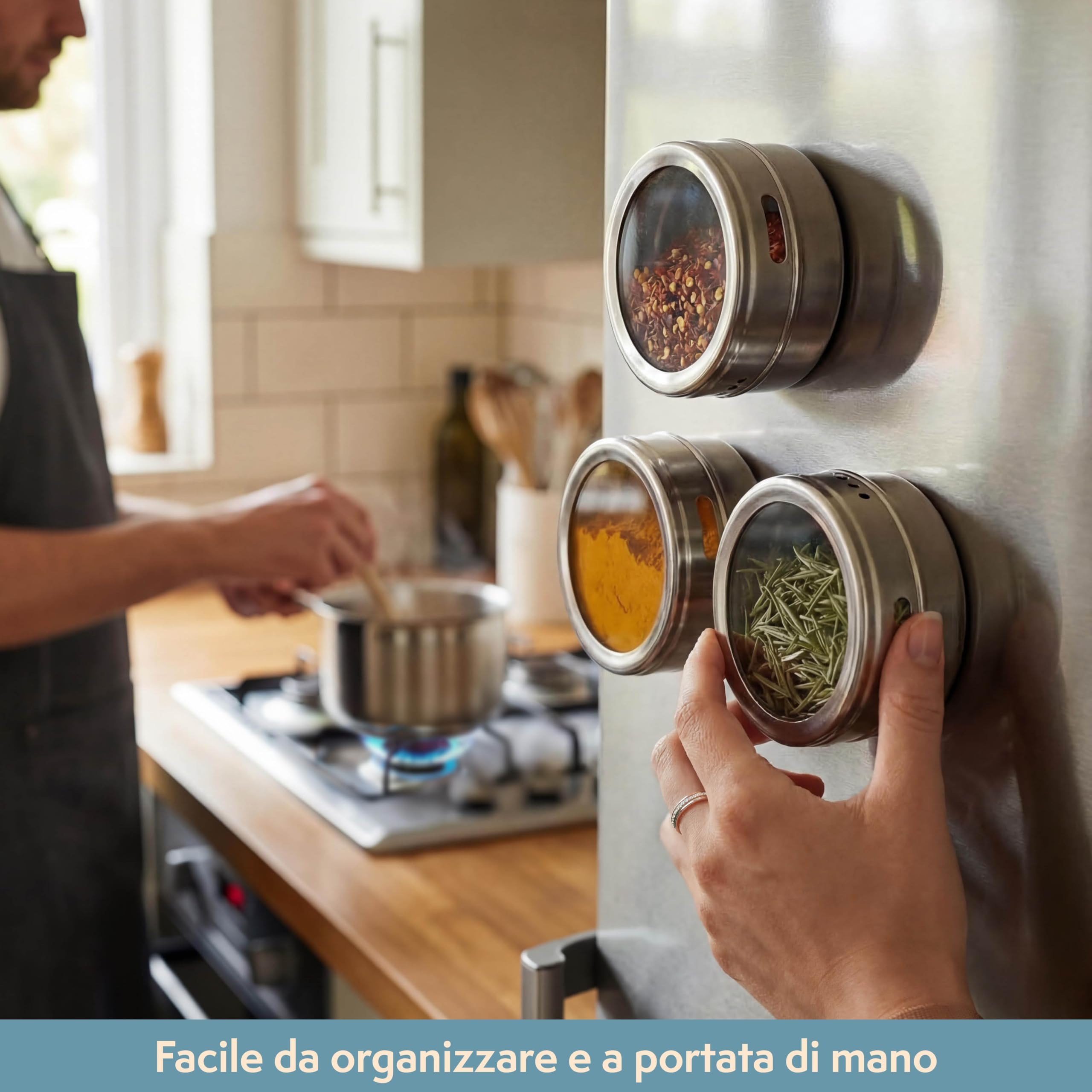 Oak & Steel -12 Pcs Porta Spezie Magnetico - Vasetti Portaspezie in Acciaio Inossidabile - Per Il Sale Pepe Erbe