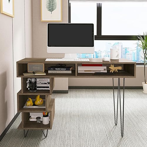 Moderna mesa minimalista de escritura y estudio con celosía abierta y patas de hierro en forma de V para espacios reducidos, estación de trabajo de disponible en Yaxa Colombia