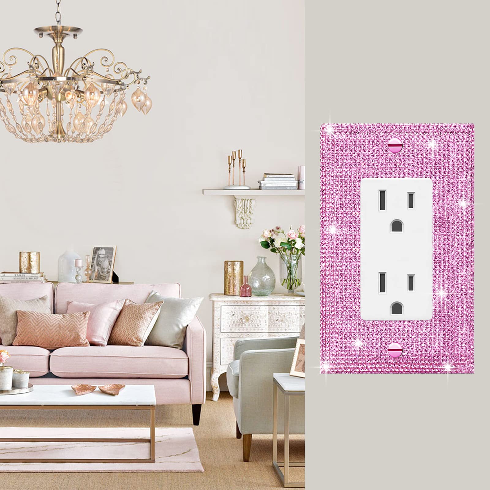 Yookeer Shiny Rhinestones Wall Plate Cover Light Switch Cover Outlet Covers Wall Plate Cover Light Switch Cover Decorative Bling Light Switch Cover (2-Gang Decorator, Pink - View #11
