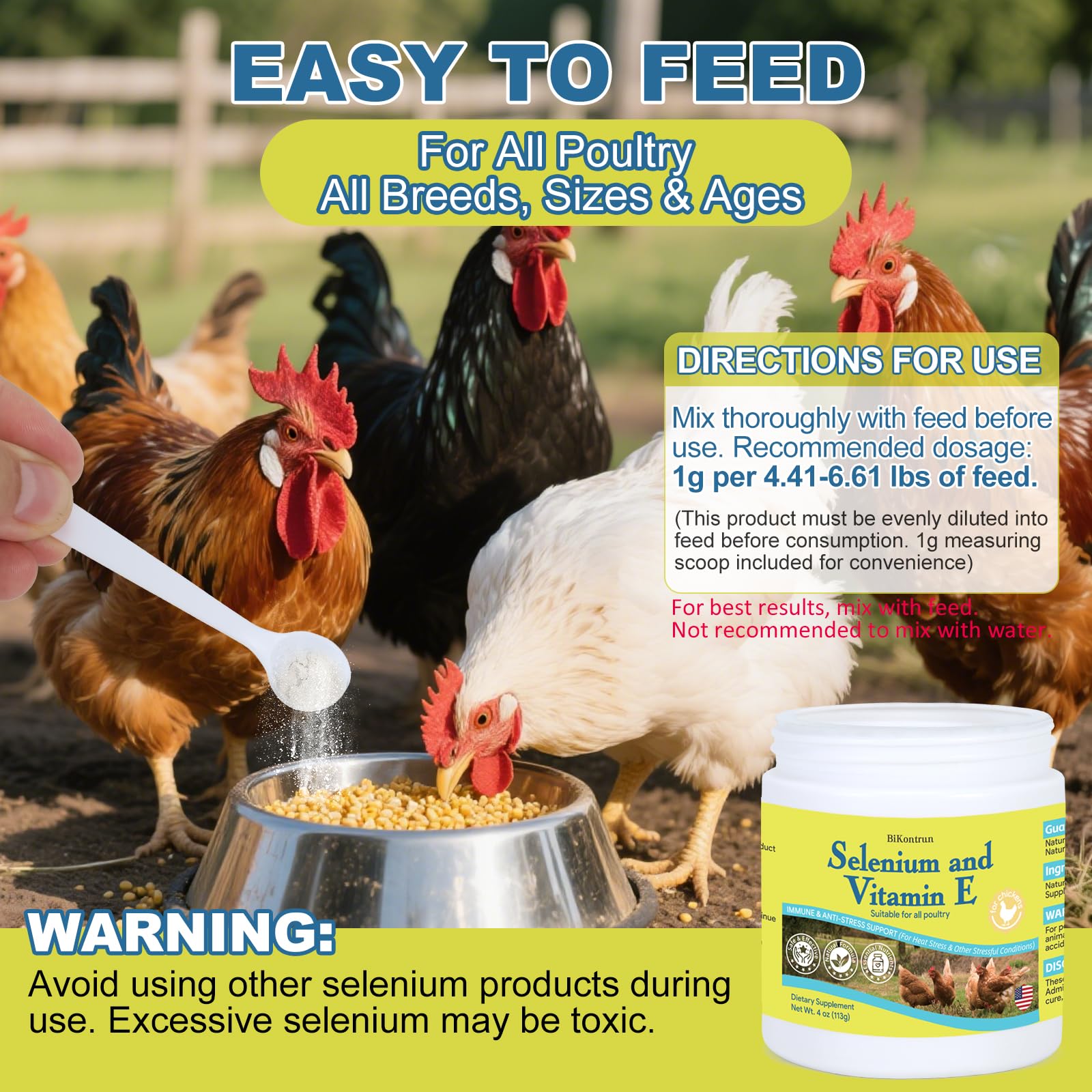 Selenium & Vitamin E Powder for Chickens, Selenium for Chickens, Immune System, Muscle Support & Prevents, Improve Wry Neck, Selenium, Vitamin E Supplements, Suitable for All Poultry, Chicken & More — Amazon image 7
