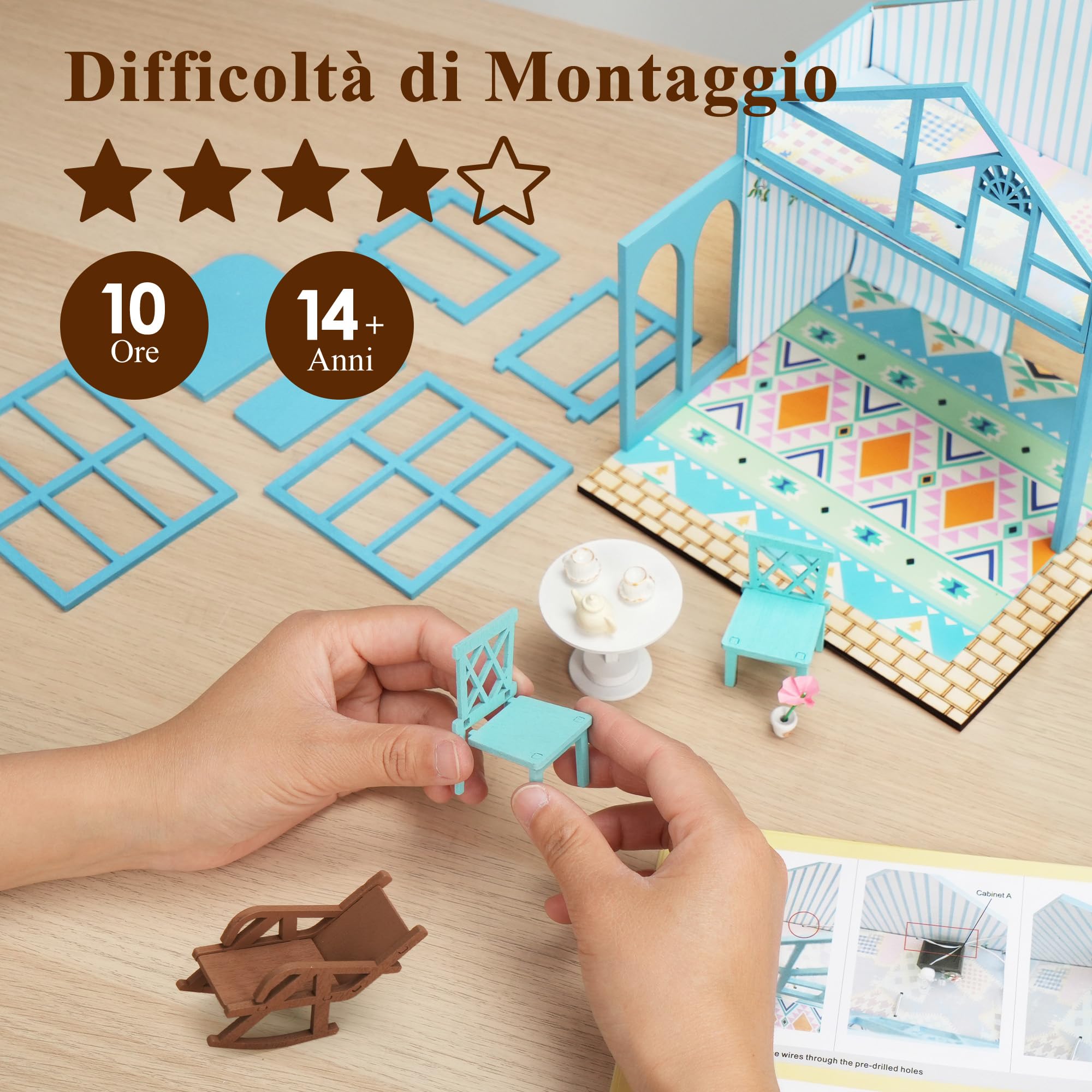 BenBen Kit Fai da Te per Casa delle Bambole, Kit per Casa in Miniatura per Adulti, Kit per Modellismo Fai da Te, Casa con Fiori, Regalo per Donne Uomini