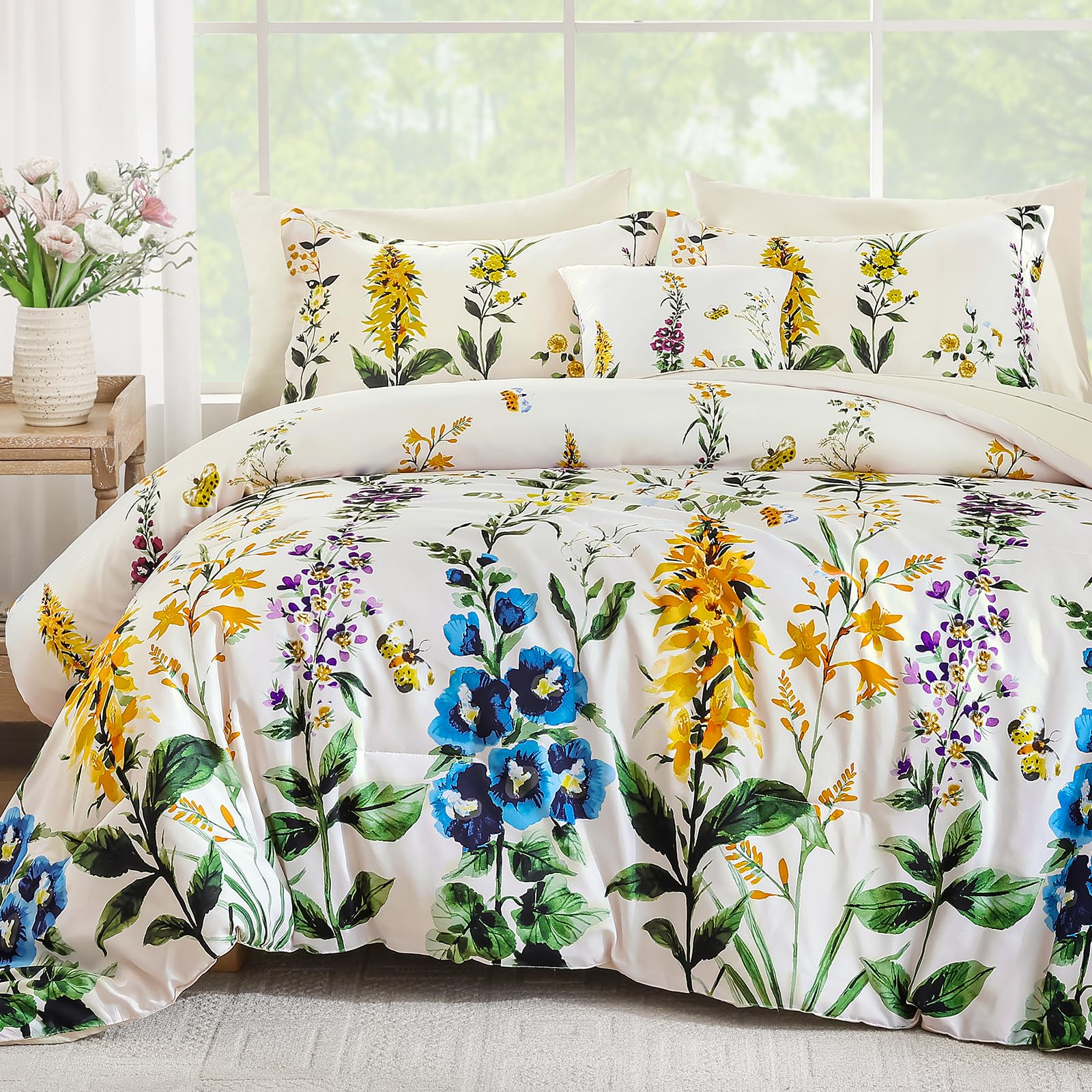 Couette florale ensemble de literie parure de lit complète avec draps et taies 8 pièces