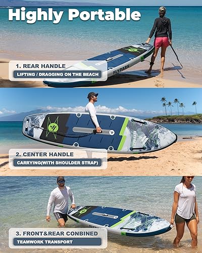 Miniatura 27 de Flypark Tabla de remo inflable de 10'8/11'x35'' para pesca y familia, tabla de remo inflable extra ancha, 430 libras, 3 personas, tabla de remo