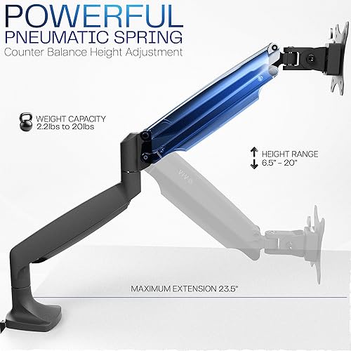 Miniatura 5 de VIVO Soporte de escritorio articulado de monitor único de aluminio de alta calidad con brazo de resorte de gas para pantallas de hasta 32 pulgadas