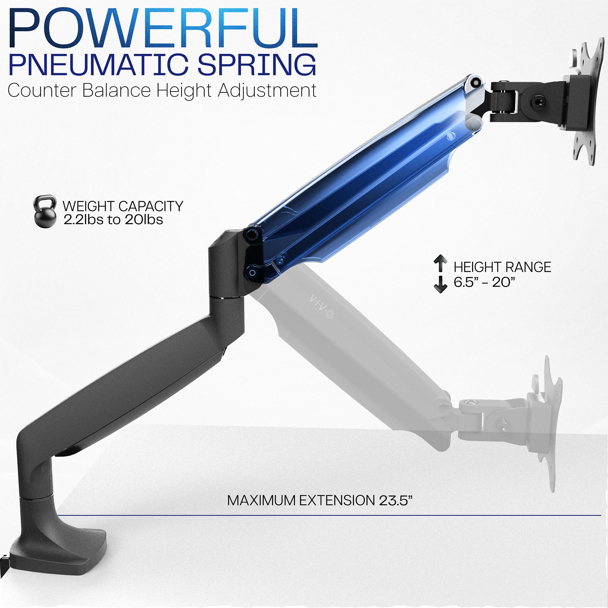 VIVO STAND-V001Q - Supporto da scrivania articolato per monitor singolo, in alluminio, regolabile in altezza, con braccio pneumatico, adatto a schermi fino a 32"