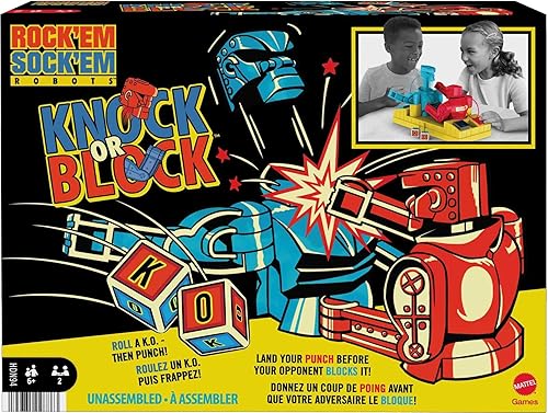 Miniatura 1 de Rock ‘Em Sock ‘Em, Robots Knock or Block Edition - Juego de boxeo de operación manual con las figuras Red Rocker y Blue Bomber, regalo para niños