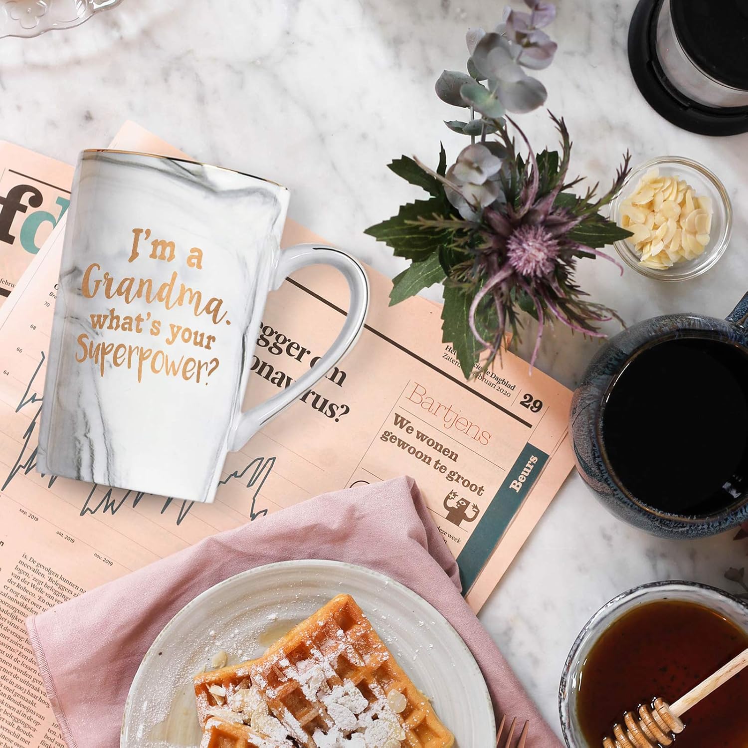 Gеt Sресіаl Prісе Grandma Coffee Mug I'm a Grandma What's Your SuperPower Best Grandma Mug Cup Funny Christmas Birthday Gift for Grandma Marble Coffee Mug with Box Coaster Spoon Gray 14 Oz