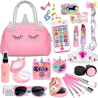 Play Purse Little Girls Toys - Fake Pretend Makeup for Toddlers with Girls Purse Pretend Play Girls Toys for 3 4 5 6 Year Old Toddler Purse Fake Kids Phone Birthday Gifts for Girls