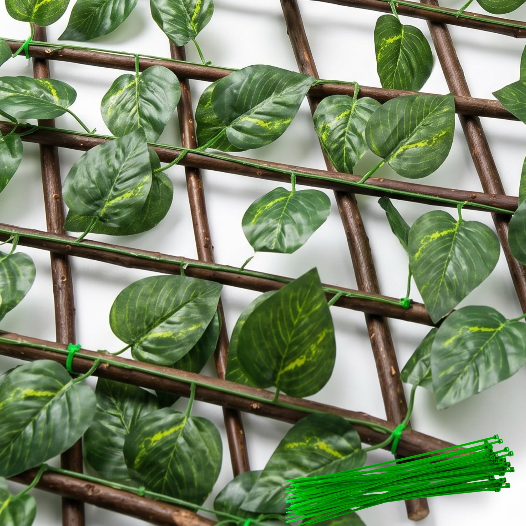 Celosia para Terraza Exterior Extensible 100x200cm de Madera y Hoja Potos Incluye Bridas – Decorativa, Resistente y Versátil – para Jardín, Balcón y Terrazas