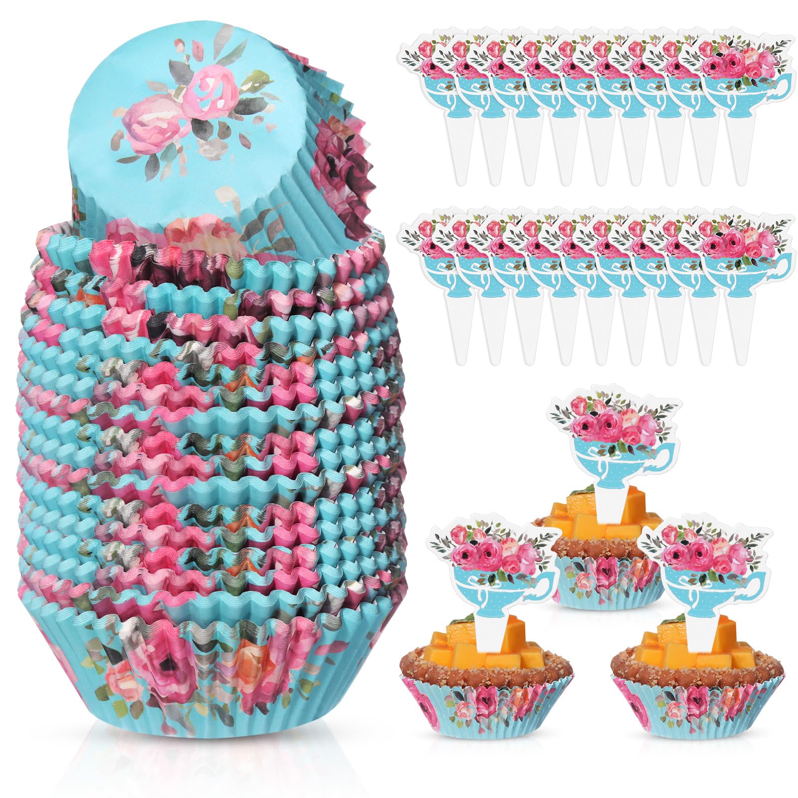 Vesici 200 Counts Cupcake Liners and 200 Counts Cupcake Toppers Round Baking Cups Greaseproof Muffin Liners for Christmas Holiday Birthday Theme Party