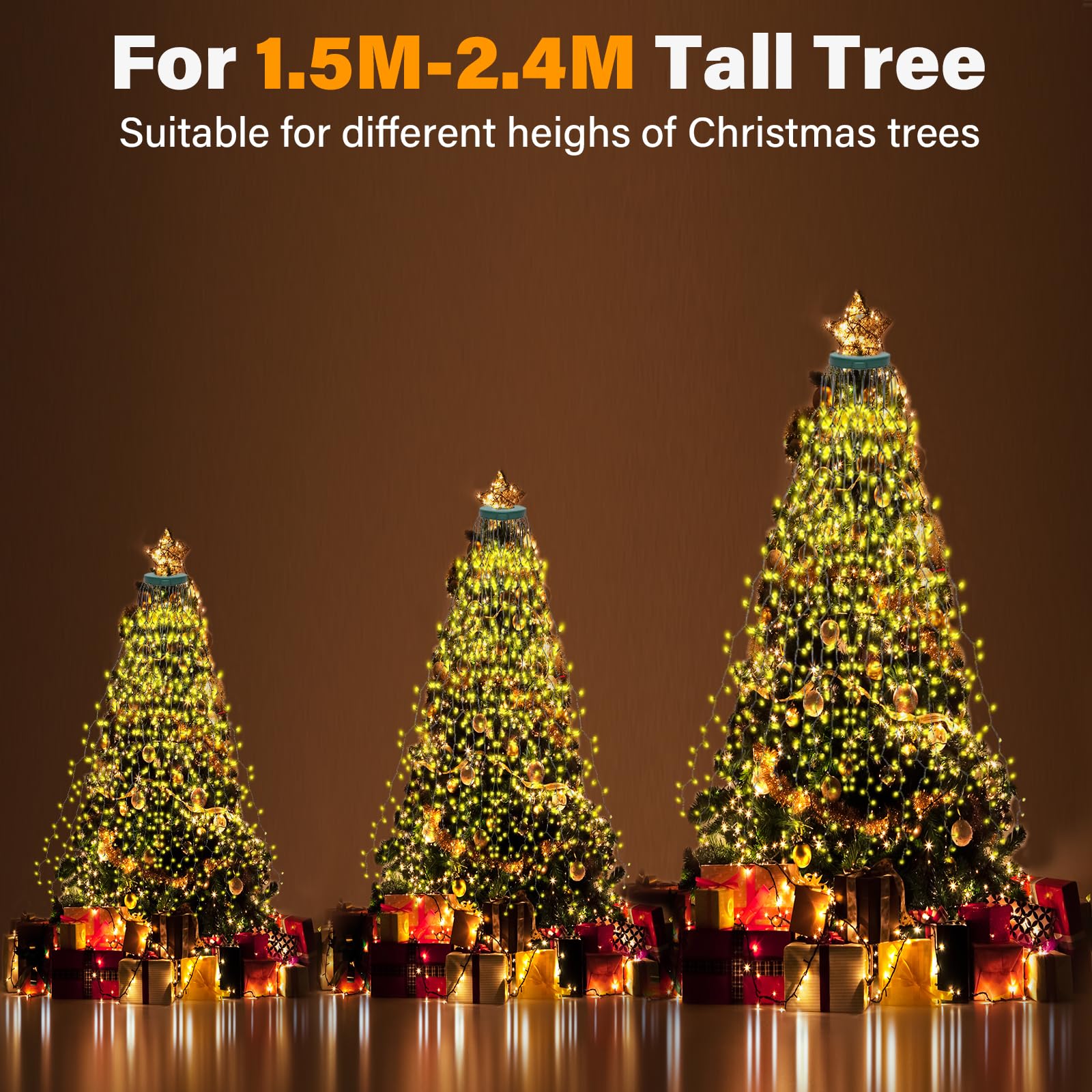 Withosent 400LED Luces Arbol Navidad con Anillo, 2m Cadena de Luces para Arbol con Temporizador y Memoria, Impermeable 44, 8 Modes Navidad Decoración Christmas Lights, Adornos Exterior