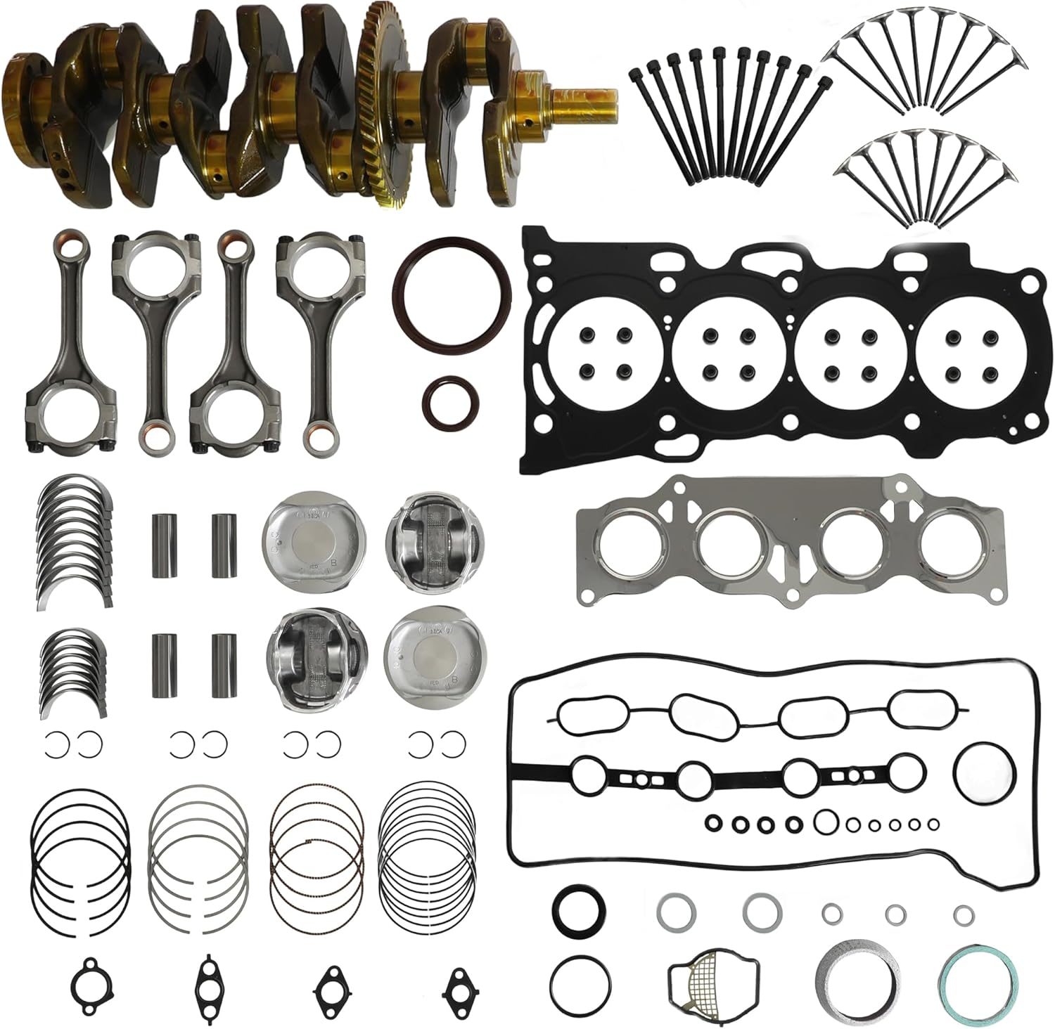 2AZ-FE 2.4 Engine Rebuild Kit With Piston Kit Crankshaft & Connecting Rods & Main Rod Bearings Fit For Toyota Highlander RAV4 Corolla XRS Matrix S Scion tC xB 2.4L 2001-2015 Replace#13401-28030
