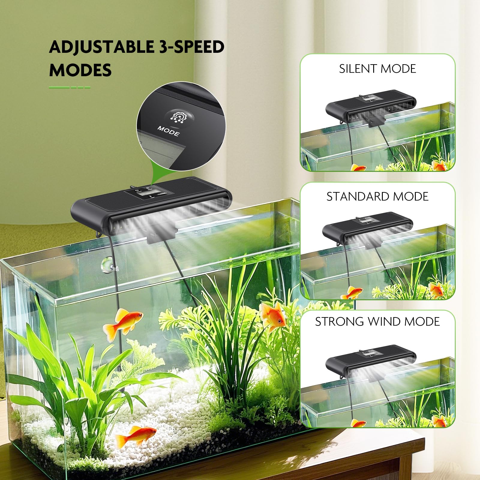 PAIZOO Ventilateur refroidisseur pour aquarium, contrôle automatique de la température, refroidisseur de bac à poissons, ventilateur d'aquarium avec sonde de température, écran LCD, 3 modes de vitesse