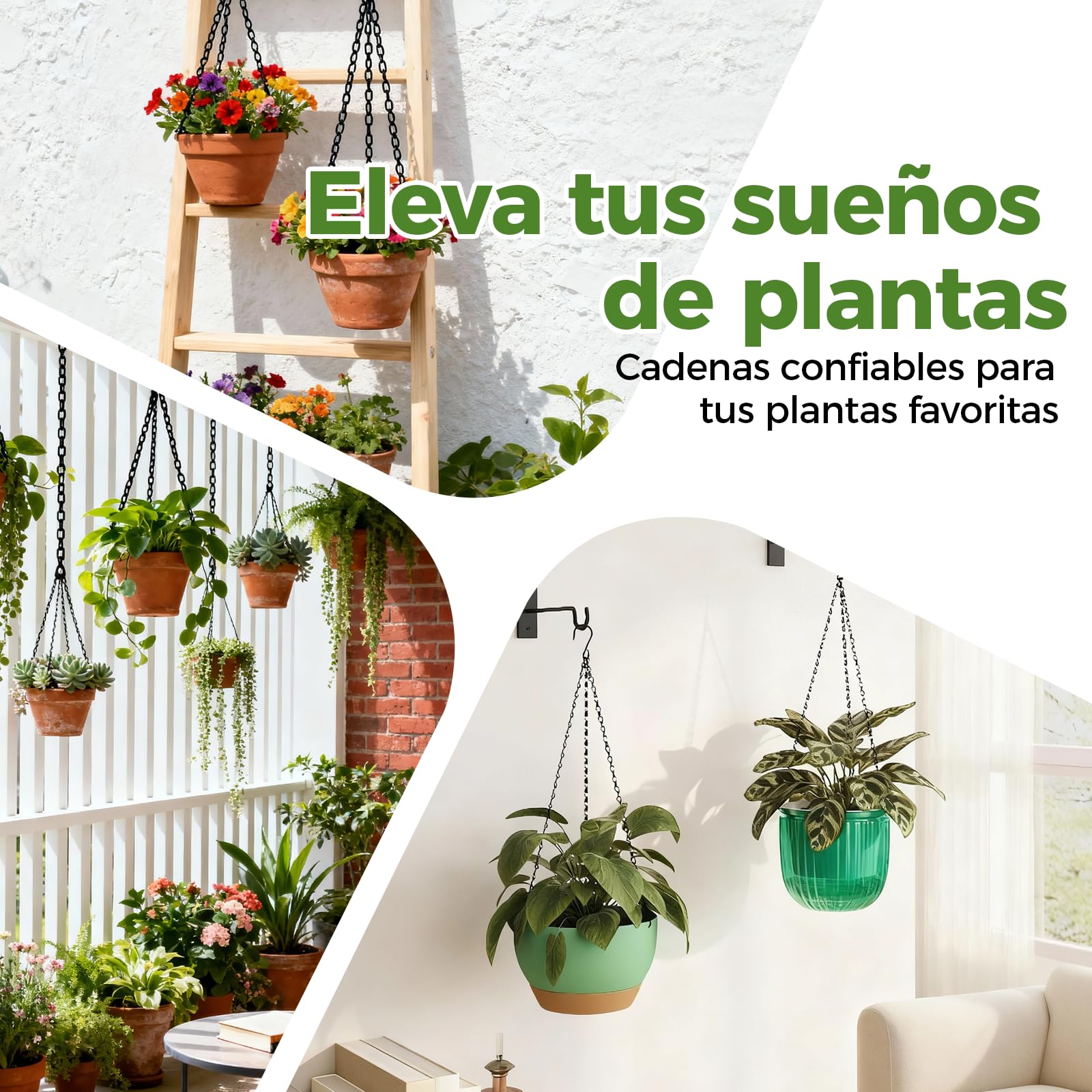 Bamworld Lote de 3 Cadenas de Suspensión Negras 45 cm, para Macetas Colgantes, Maceteros Colgantes y Soportes de Jardineras de Balcón, Uso en Interior y Exterior (Solo las Cadenas, Maceta NO Incluida)