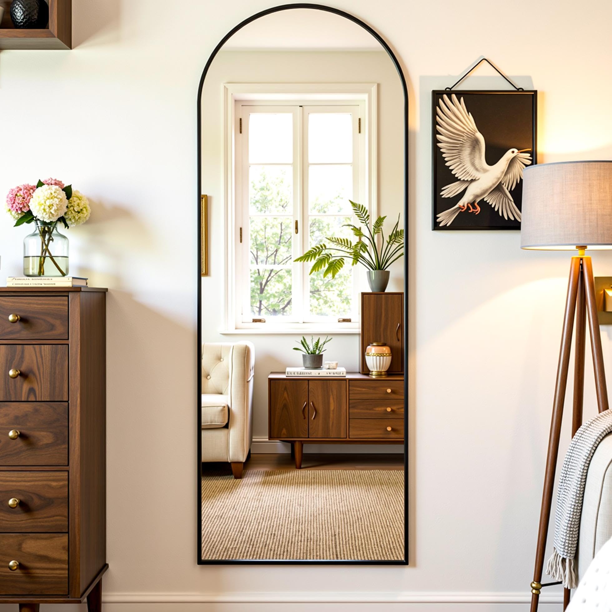 Furnbar Full Length Mirror, 59"x19" Arched Full Body Mirror, Floor Mirrors with Stand, Body Mirrors Standing Hanging Leaning Against Wall,Aluminum