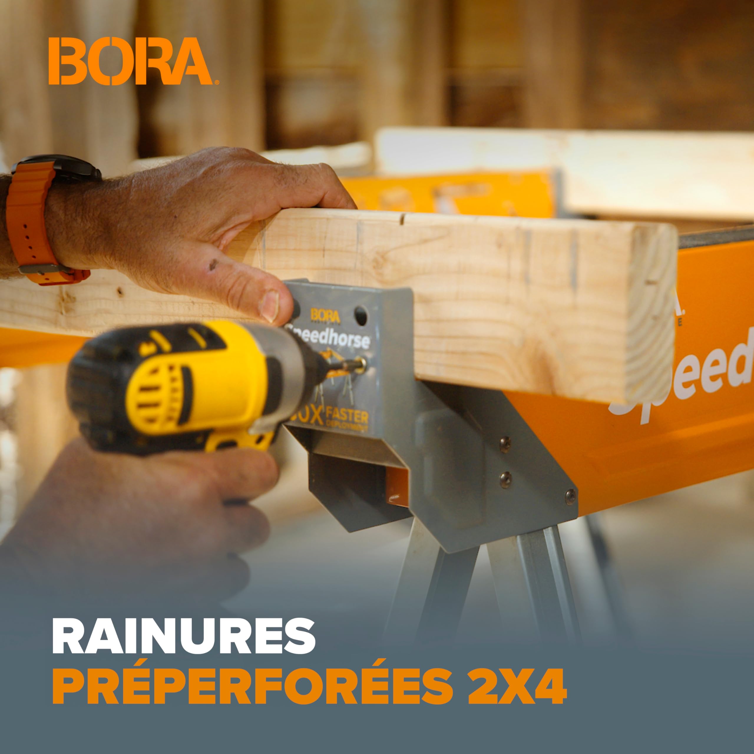 BORA Portamate Speedhorse XT PM-4550T Lot de 2 chevalet de sciage à hauteur réglable de 76,2 à 91,4 cm, dessus en métal pour 5,1 x 10,2 cm, pour entrepreneurs et charpentiers, orange