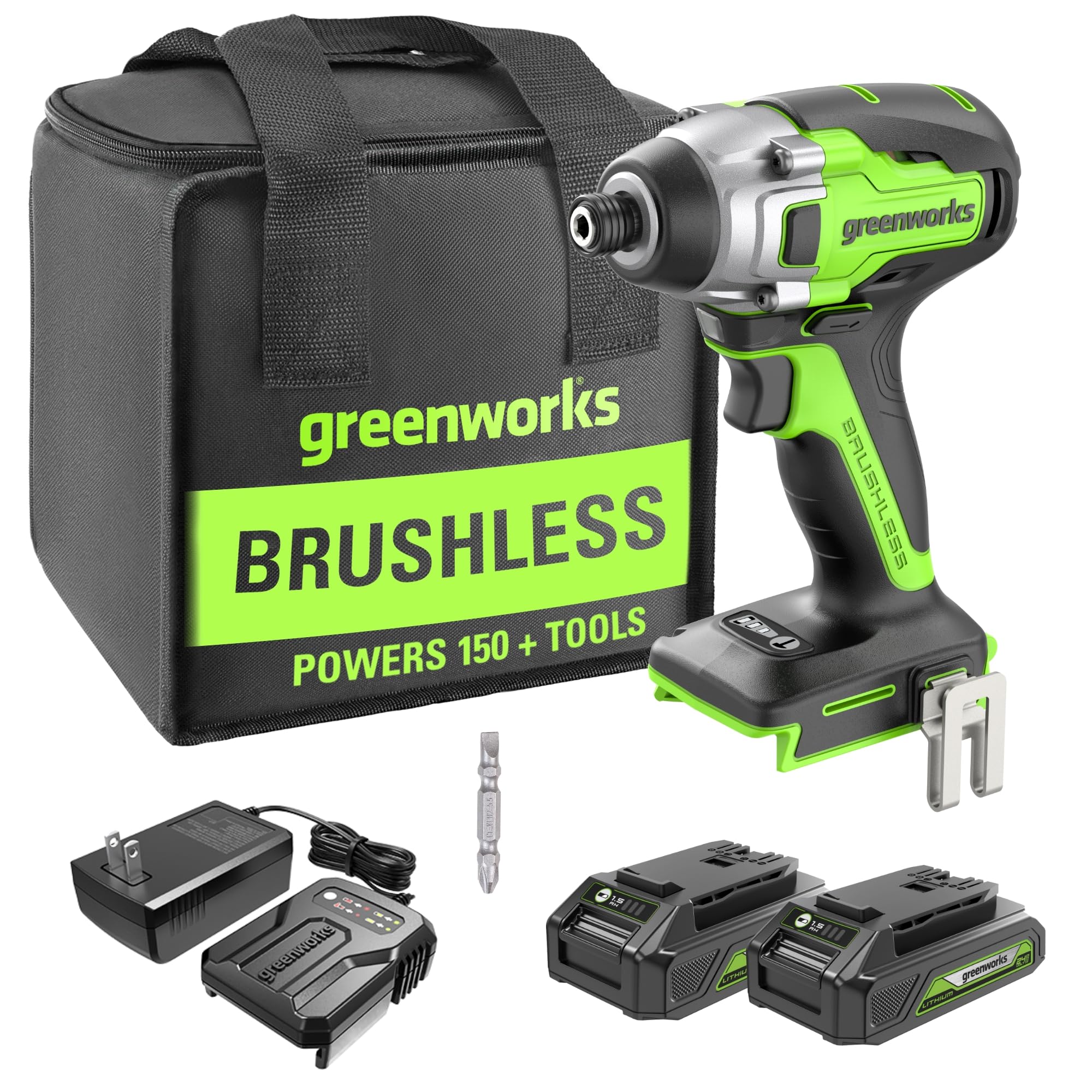 Greenworks 24V Brushless Impact Driver, (2) USB (Power Bank) Batteries and Charger Included ID24L1520