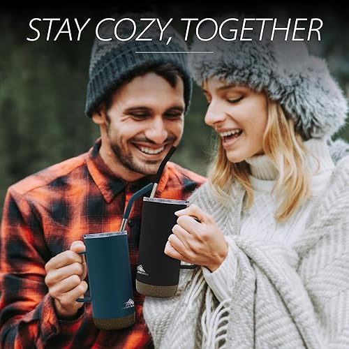 Miniatura 2 de High Sierra, Paquete de 2 vasos aislados de 16 onzas con tapa y pajita, acero inoxidable de doble pared, taza de viaje, ideal para café helado