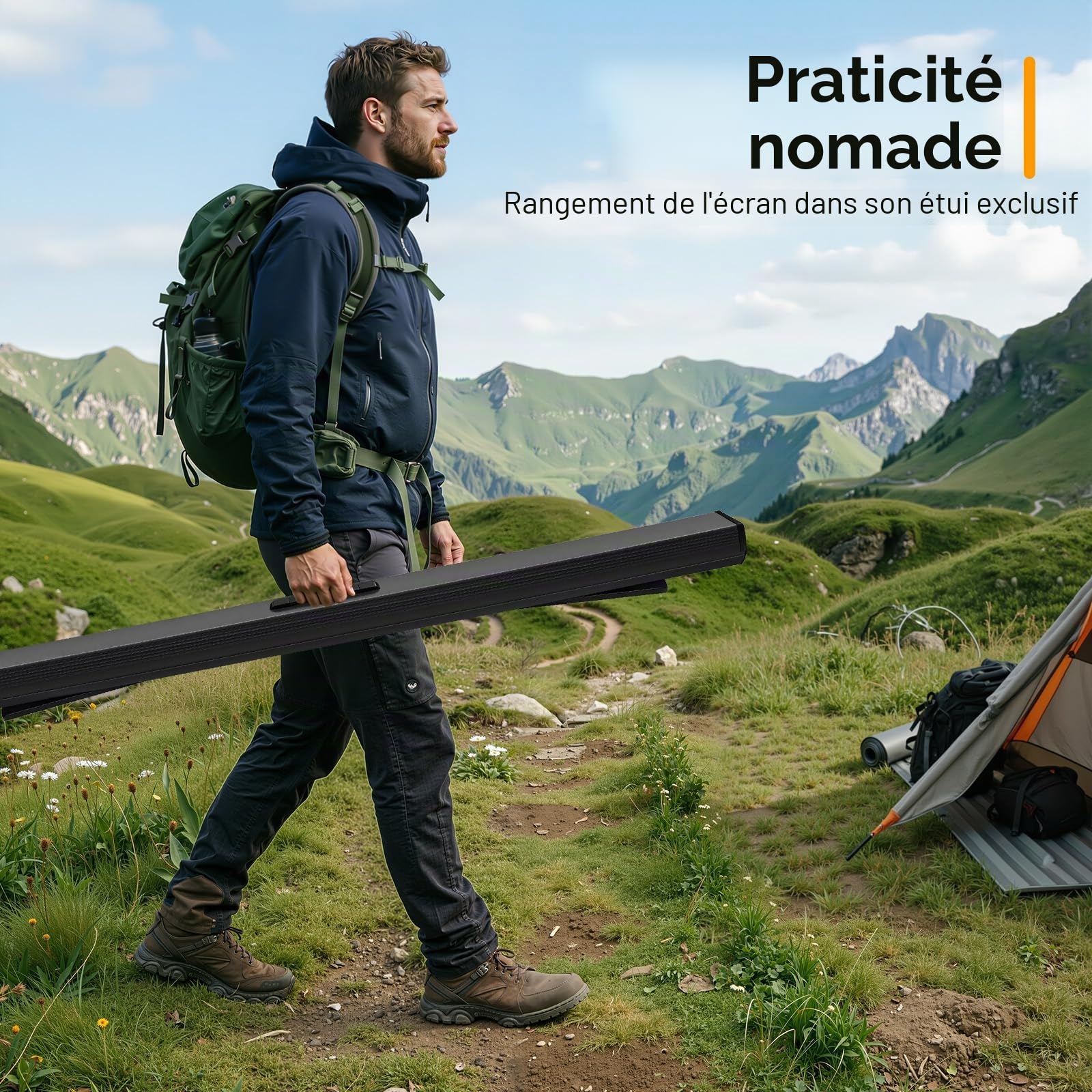 Écran de Projection Portable de 80" 16:9- avec Support - Projecteur de Sol Rapide - pour Home cinéma, Camping et événements de Loisirs - 4K et 8K