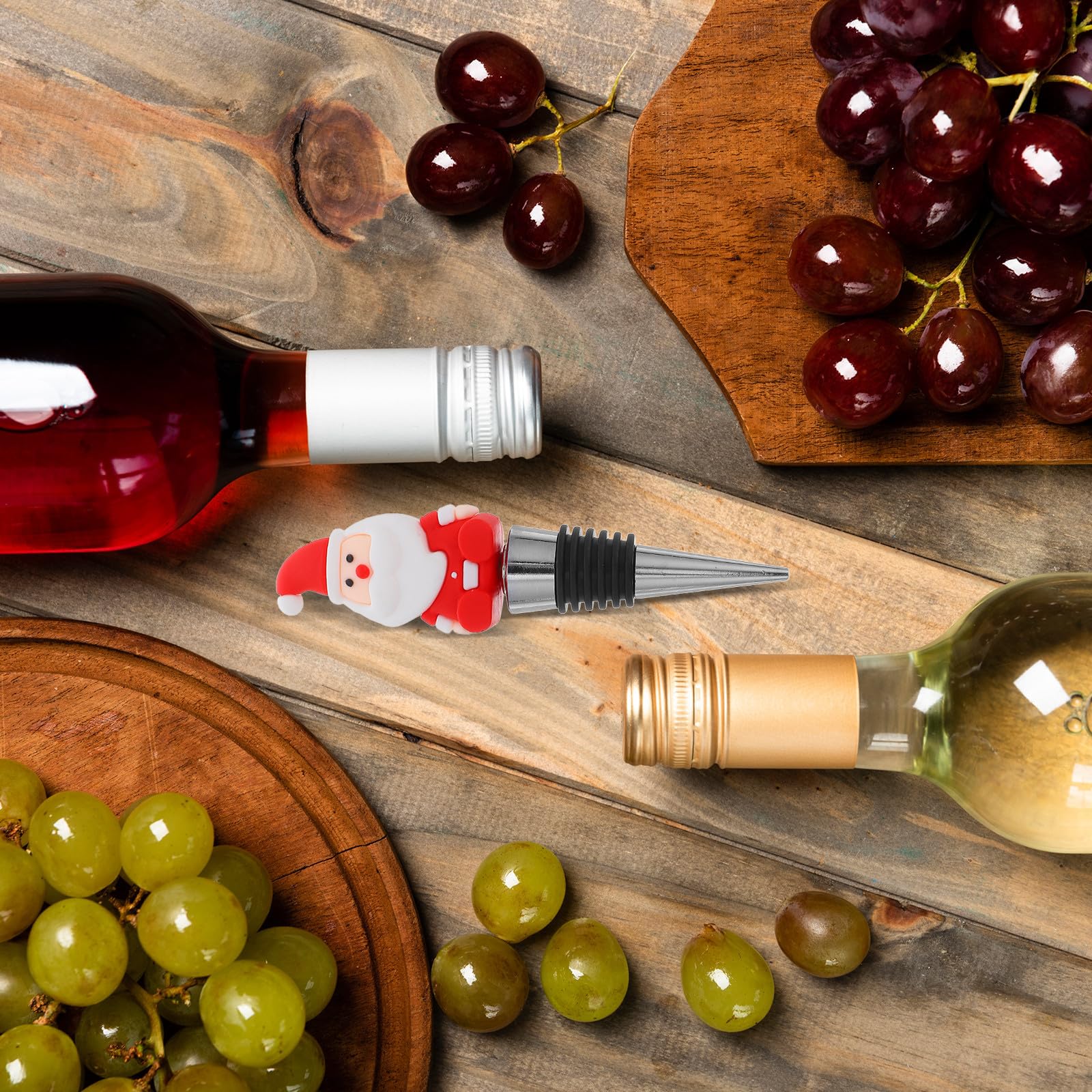 TOYANDONA 16 Piezas Tapón de Vino de Papá Noel Rojo para Botella, Pvc y