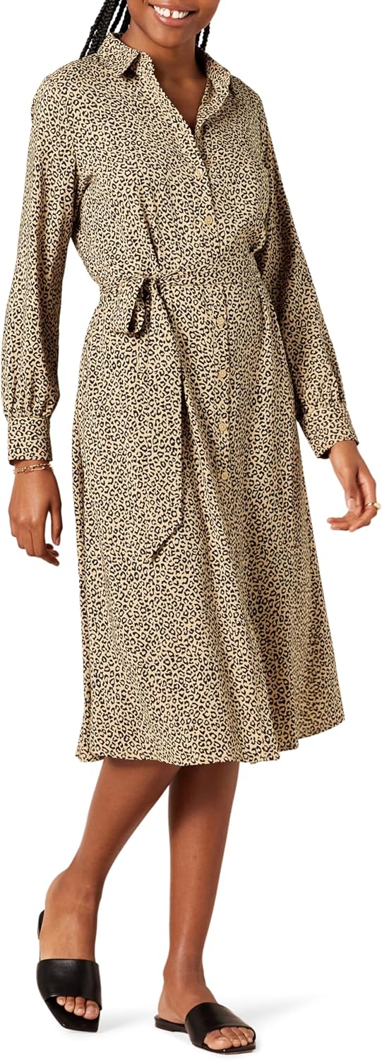 Amazon Essentials Women's Georgette Long Sleeve Midi Length Shirt Dress