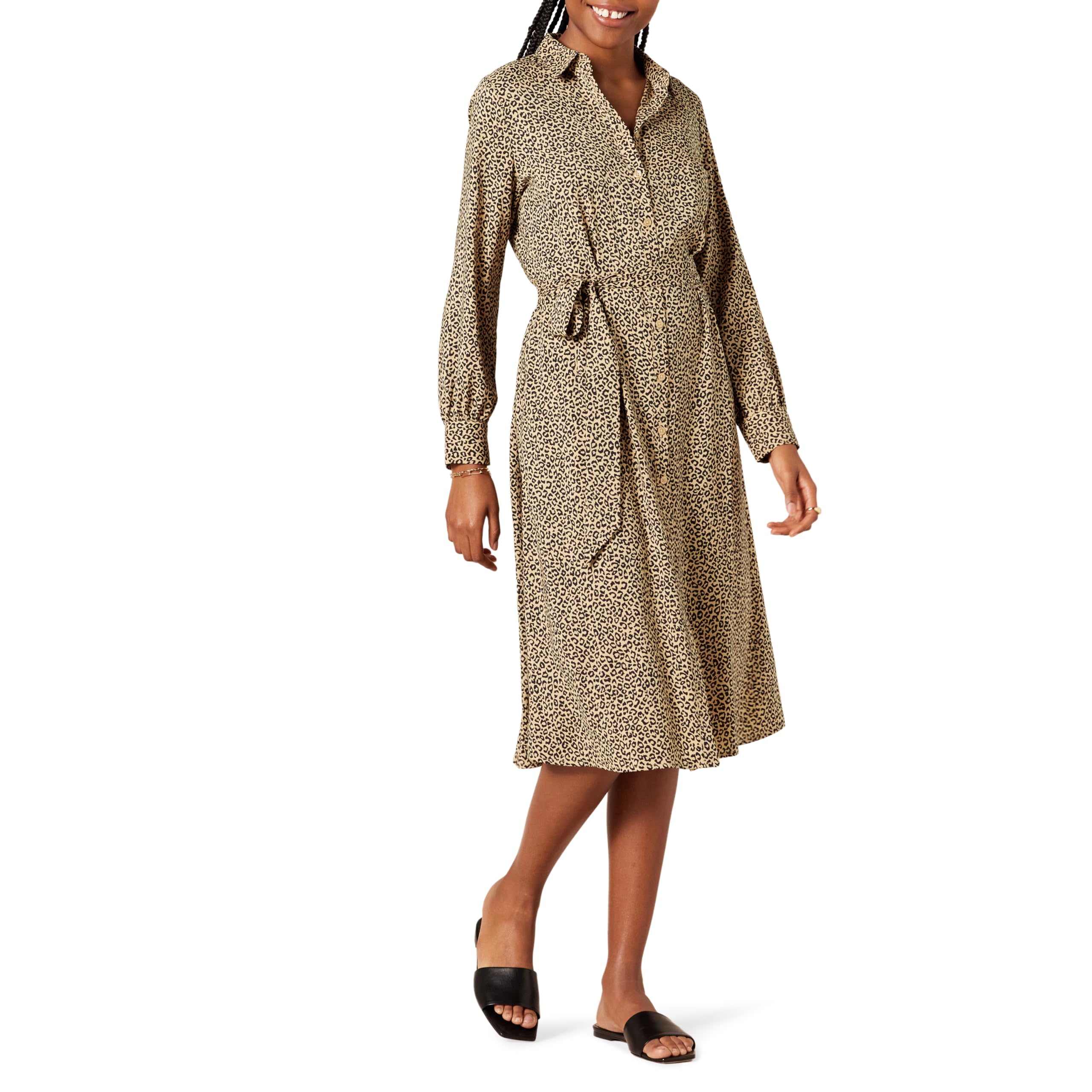 Amazon Essentials Damen Langärmliges Midi-Hemdkleid aus Georgette