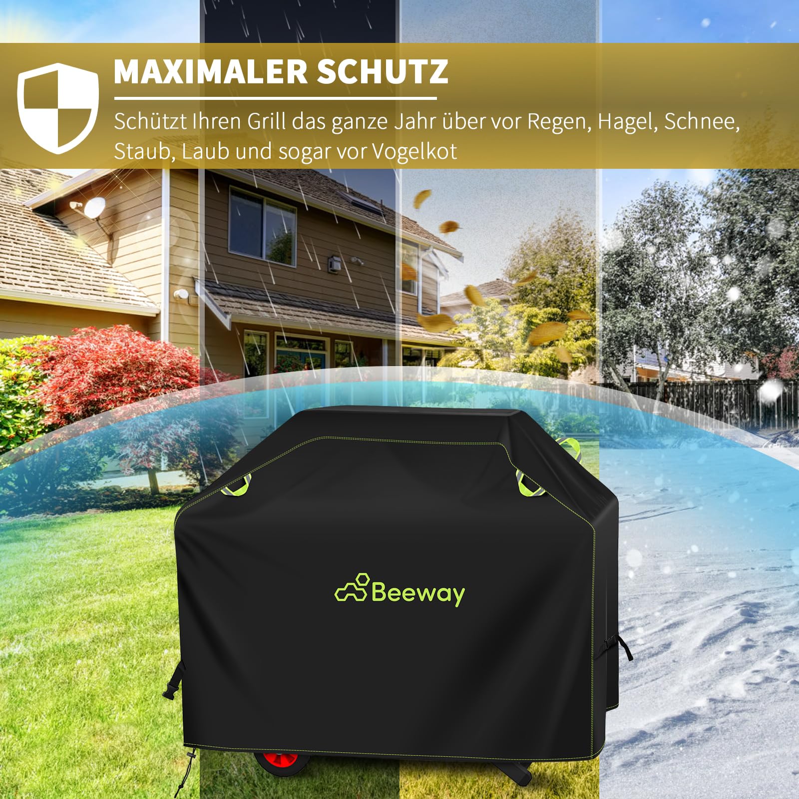 BEEWAY Funda para barbacoa resistente a la intemperie, tela Oxford 420D, cubierta para barbacoa de gas, impermeable, resistente a los rayos UV, 132 x 66 x 109 cm