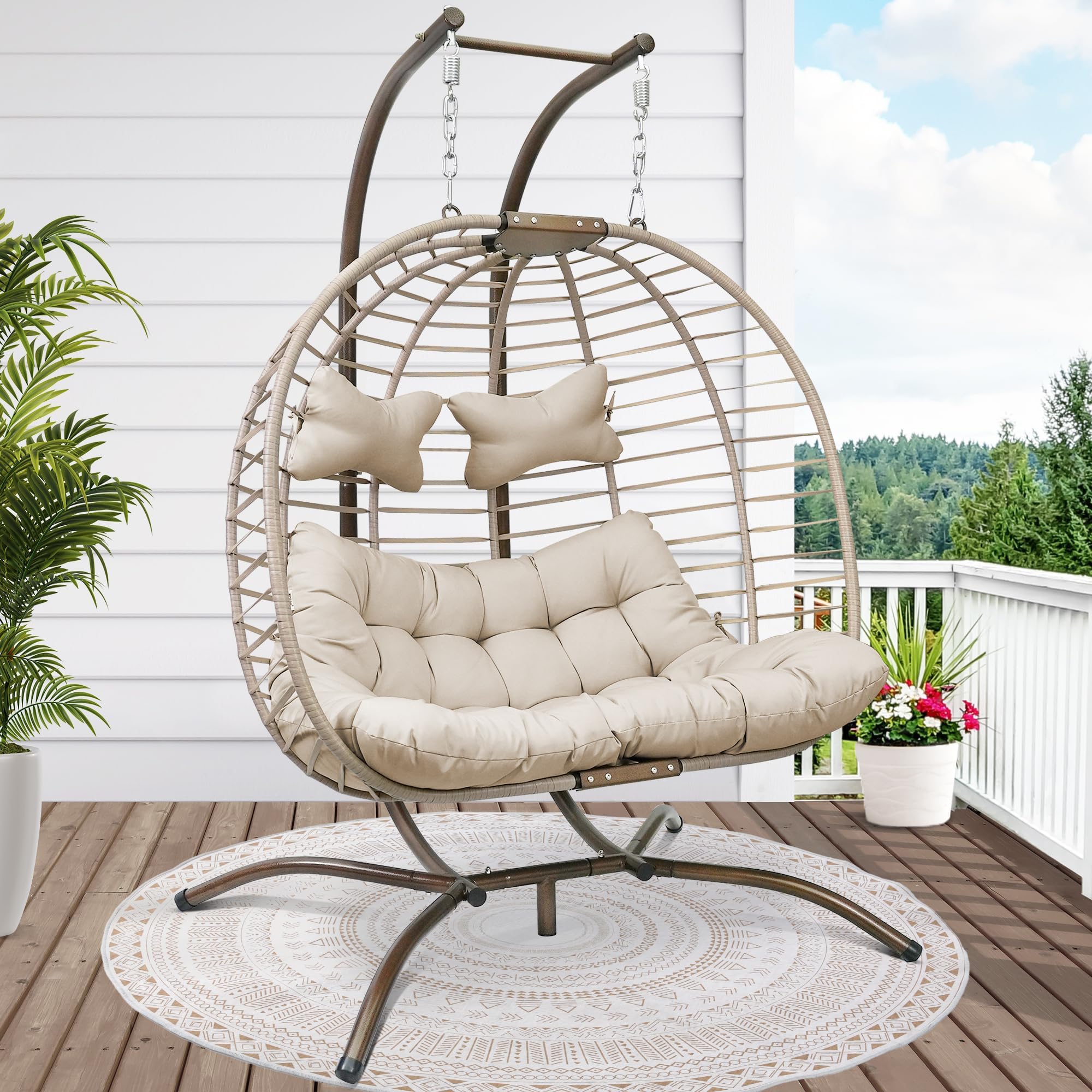 Amazon.com: Brafab Double Swing Egg Chair with Stand for 2 Person ...