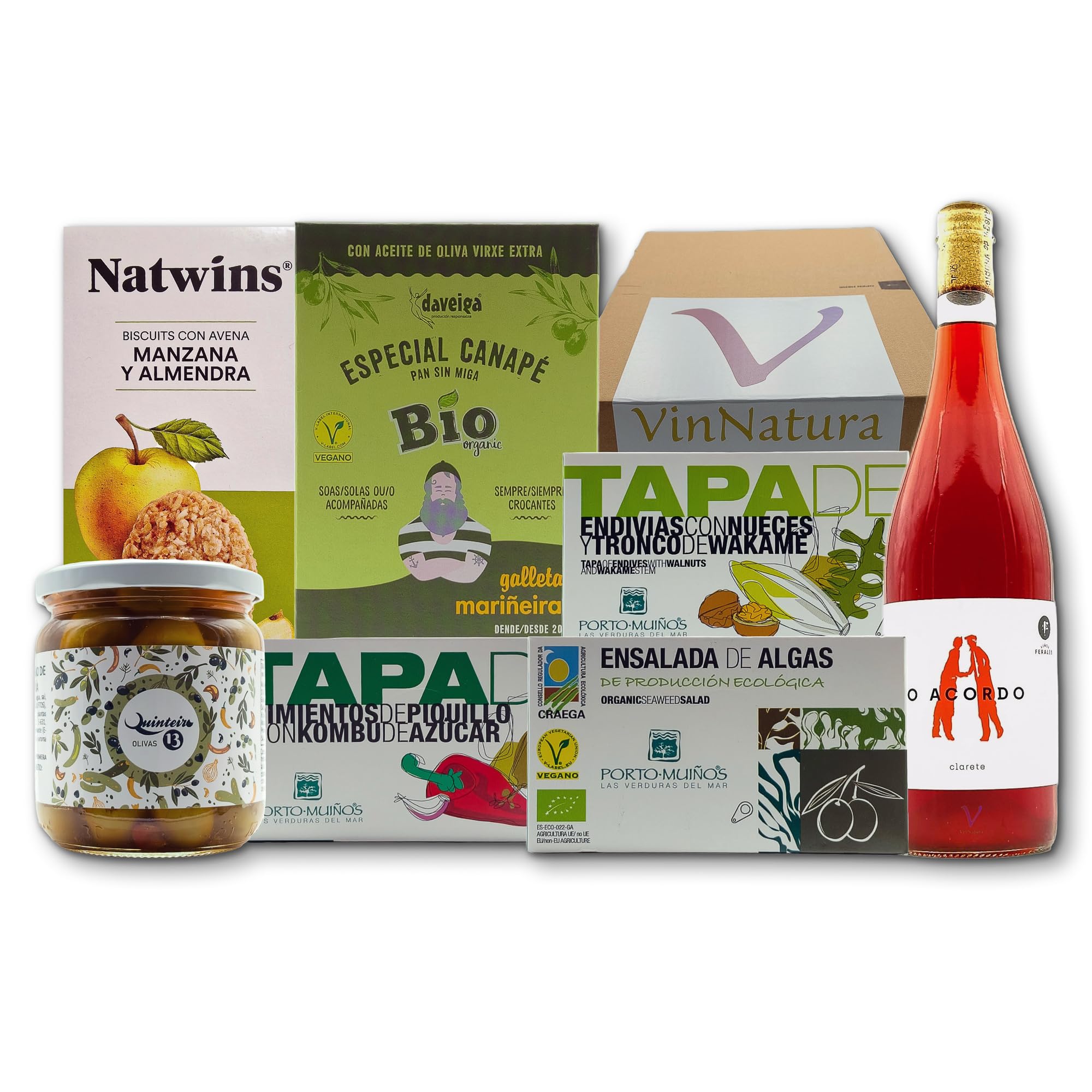 Caja Regalo Vegana Onza de VinNatura con Vino Rosado Natural | Cesta gourmet vegana, regalos para veganos, detalles de empresa inclusivos, celebraciones y tarjeta personalizable