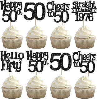 30 Pack Straight Outta 1976 Cupcake Toppers Glitter Black Fifty Happy 50th Birthday Cupcake Picks Cheers to 50 Years Cake Decorations for Happy 50th Birthday Anniversary Party Supplies