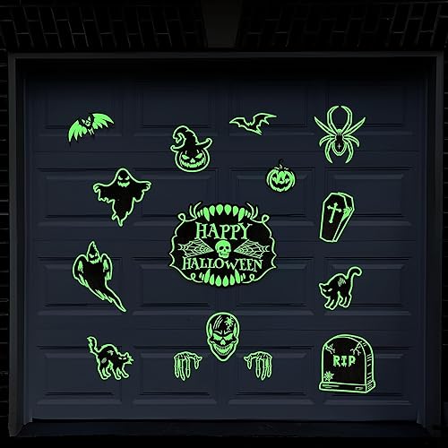 Miniatura 6 de 90shine Imanes de decoración de puerta de garaje de Halloween murciélagos magnéticos que brillan en la oscuridad, lápida, fantasma, calabaza, feliz