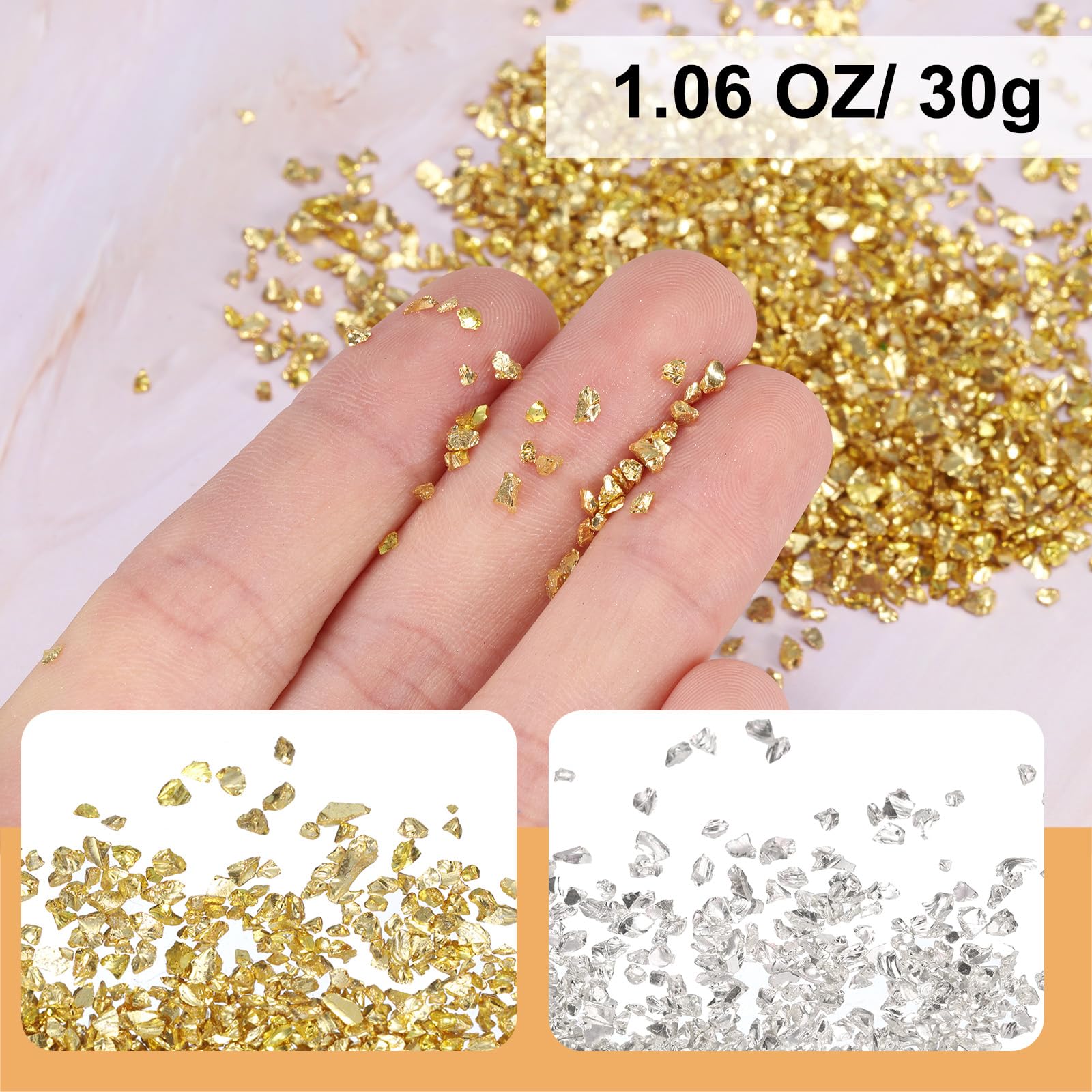 uxcell 6 Colors Crushed Glass Glitters 2-4mm Irregular Chips Sequins, Metallic Chunky Glitters Stones for Resin Art, Nail Craft (Gold Silver, 1.06 oz/ 30g)