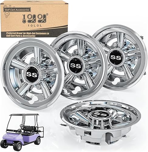 10L0L Cubiertas de rueda SS para carrito de golf EZGO, Club Car, Yamaha  8 pulgadas de montaje a presión, cromado, juego de 4