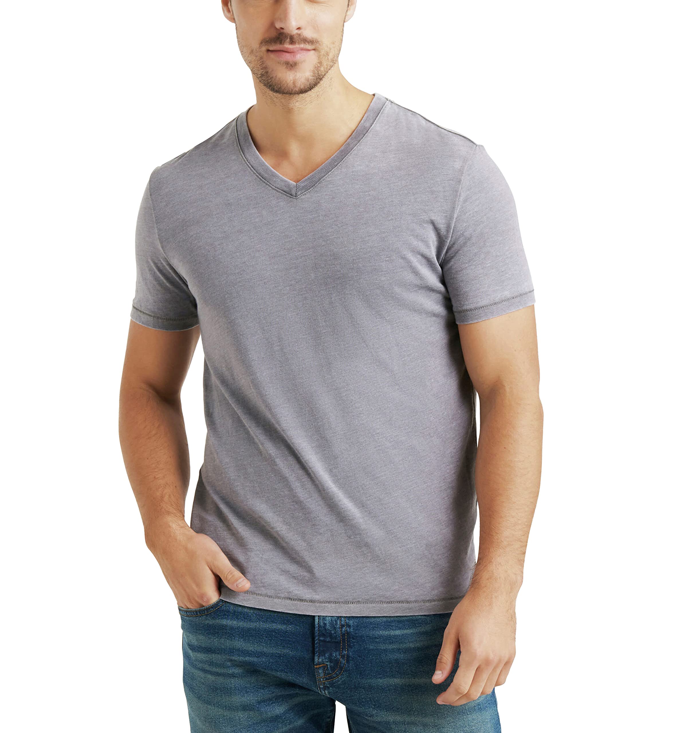 Men's Venice Burnout V-Neck Tee Shirt T, Black Mountain, M