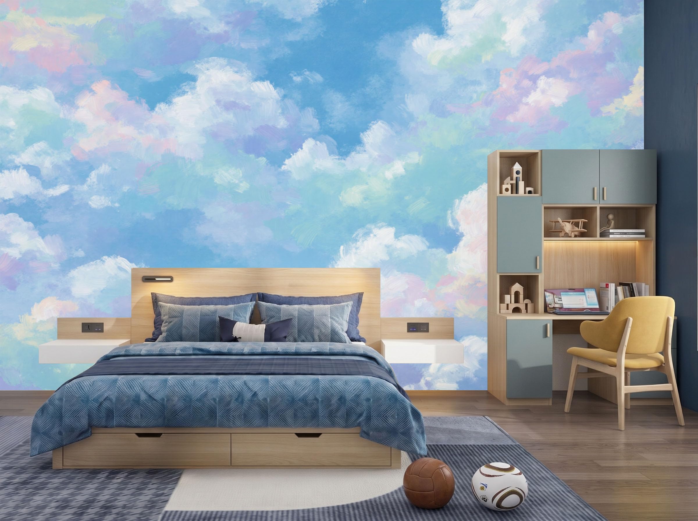 Papier peint panoramique nuages 350x256cm pour agrandir un salon ou une chambre