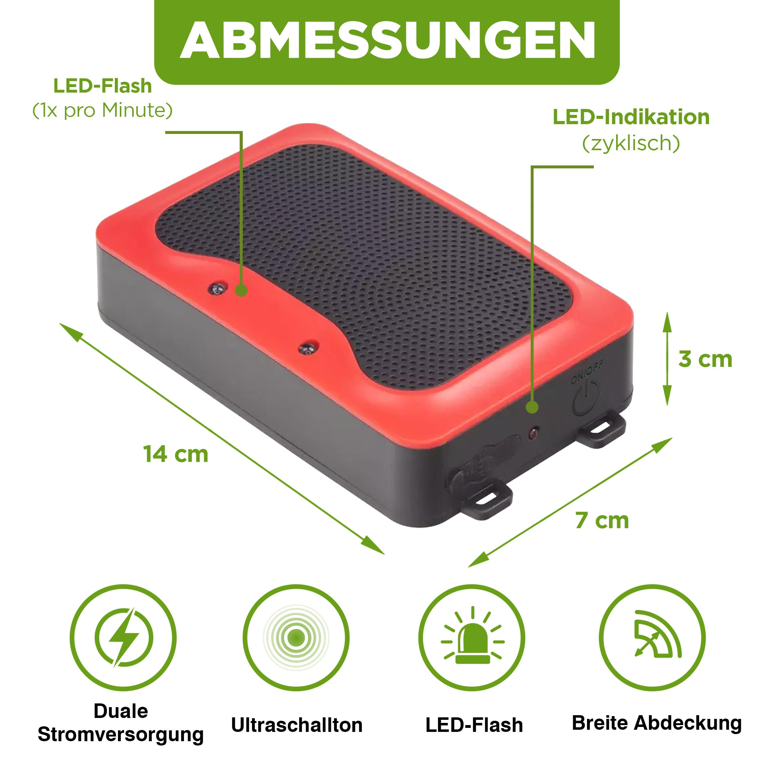 ISOTRONIC Marderschreck mit LED-Blitzlicht & Ultraschall – Batteriebetriebene Marderabwehr für Auto, Dachboden, Garage & Haus – Marderschutz gegen Marder, Mäuse, Ratten & Siebenschläfer (2 Stück)