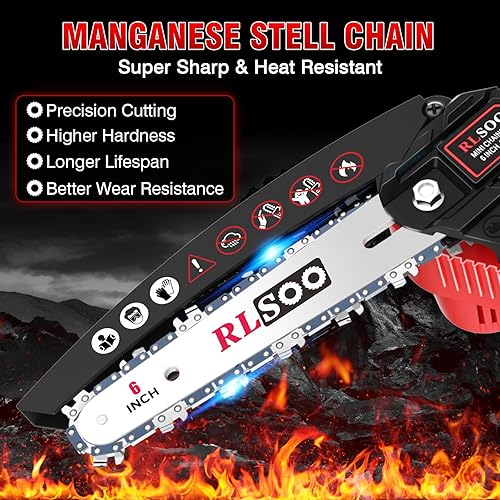 Miniatura 6 de Mini motosierra inalámbrica, motosierra eléctrica de mano mejorada de 6 pulgadas con 2 baterías y 3 cadenas, recortadora de árboles portátil pequeña