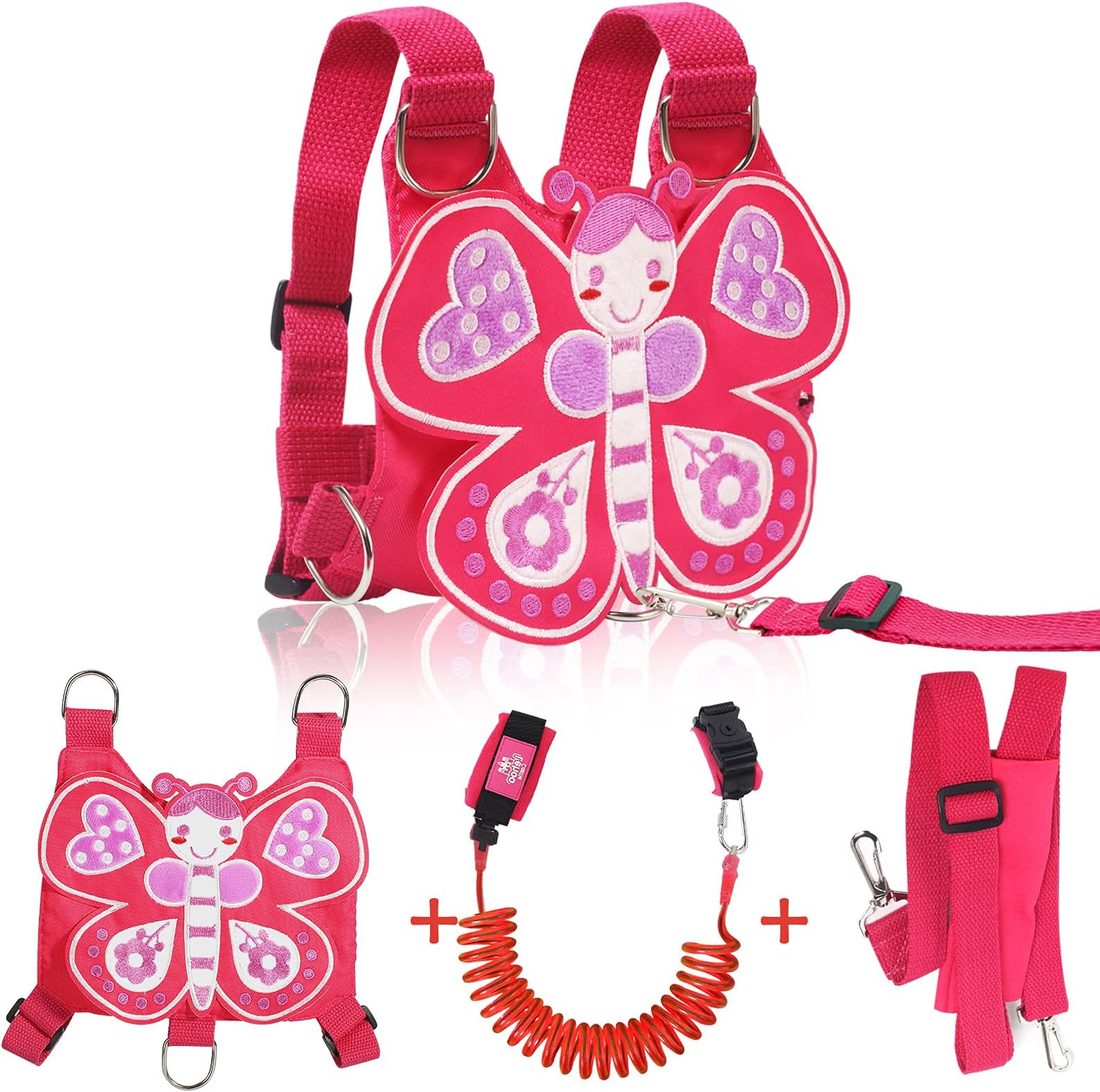 Toddler Leash for Girls, 4-in-1 Toddler Safety Harness Leash, Anti Lost Wrist Link Safety Wrist 4 in 1 for Toddlers, Child, Babies & Kids, Backpack Leash for Toddlers (Butterfly)