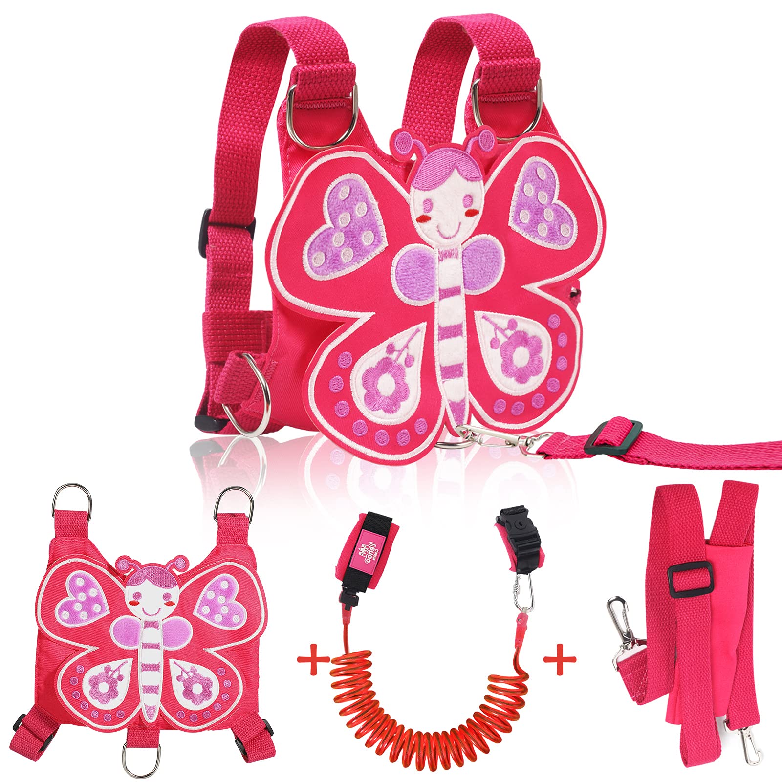 Toddler Leash for Girls, 4-in-1 Toddler Safety Harness Leash, Anti Lost Wrist Link Safety Wrist 4 in 1 for Toddlers, Child, Babies & Kids, Backpack Leash for Toddlers (Butterfly)