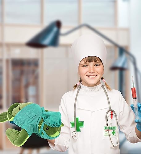 Miniatura 5 de DolliBu Juguete de peluche de médico de tortuga marina súper suave, disfraz de médico de tortuga marina con bonito uniforme y traje de gorra, regalo