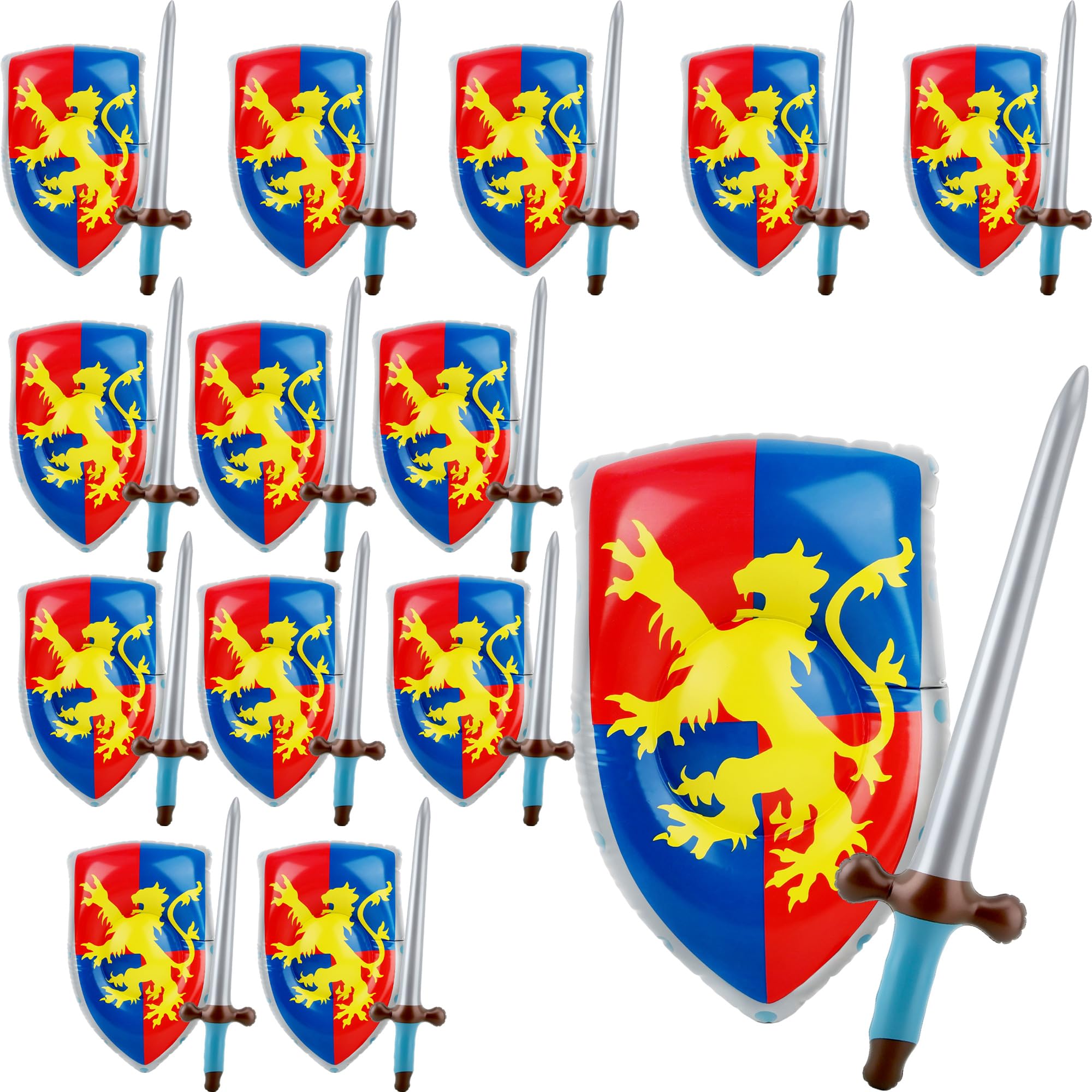 28 Pcs Kids Inflatable Medieval Joust Sword and Shield Knight Set Toy Including 14 Inflatable Medieval Shield and 14 Blow up Pirates Sword for Pirate Party Favors Medieval Accessories Cosplay Toys