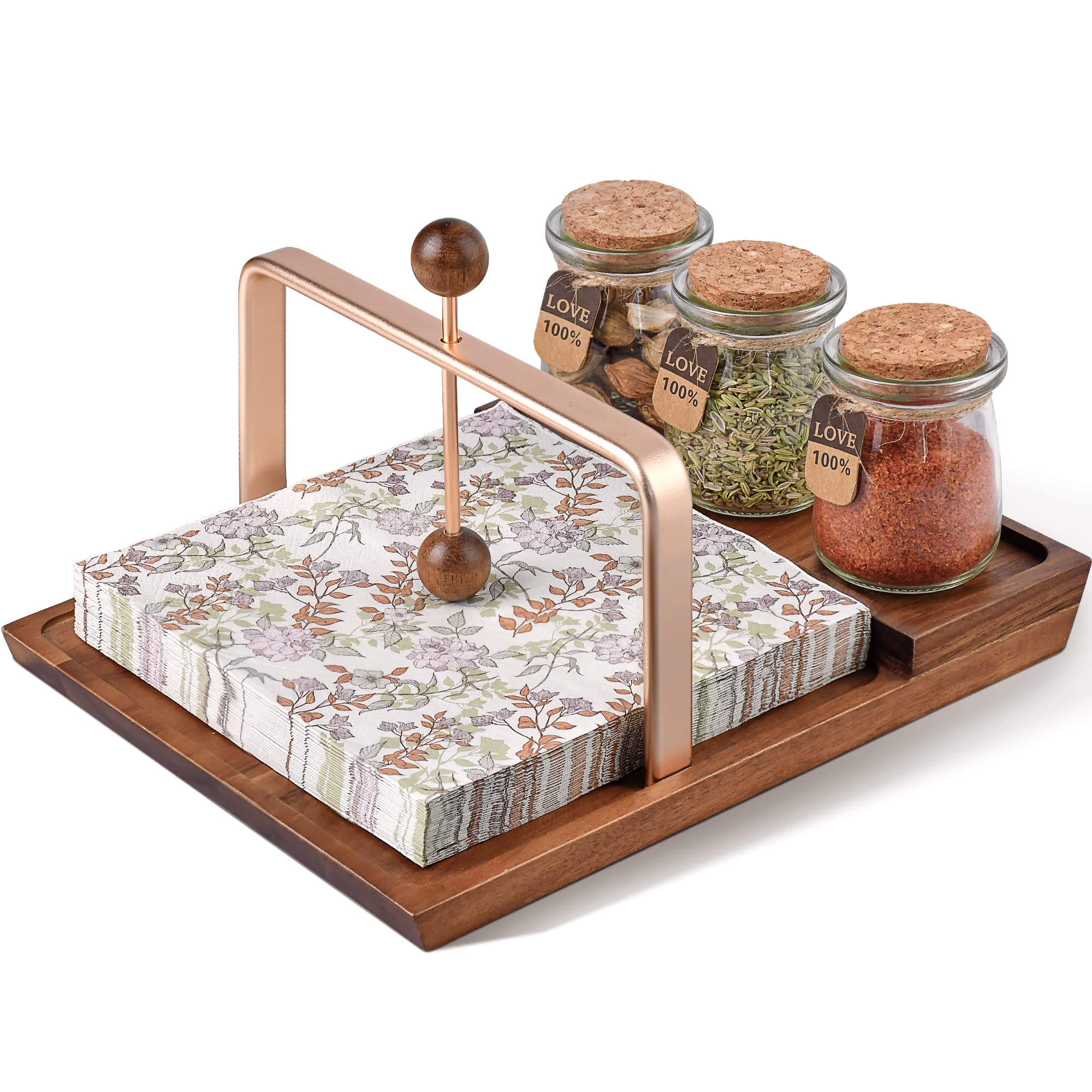 SishynioNapkin Holder, Wooden Napkin Holder for Table, 2-in-1 Rustic Napkin Holder for Paper Napkins, Farmhouse Napkin Holder with Salt and Pepper for Bar,Table, Kitchen & Dinning Room Decor