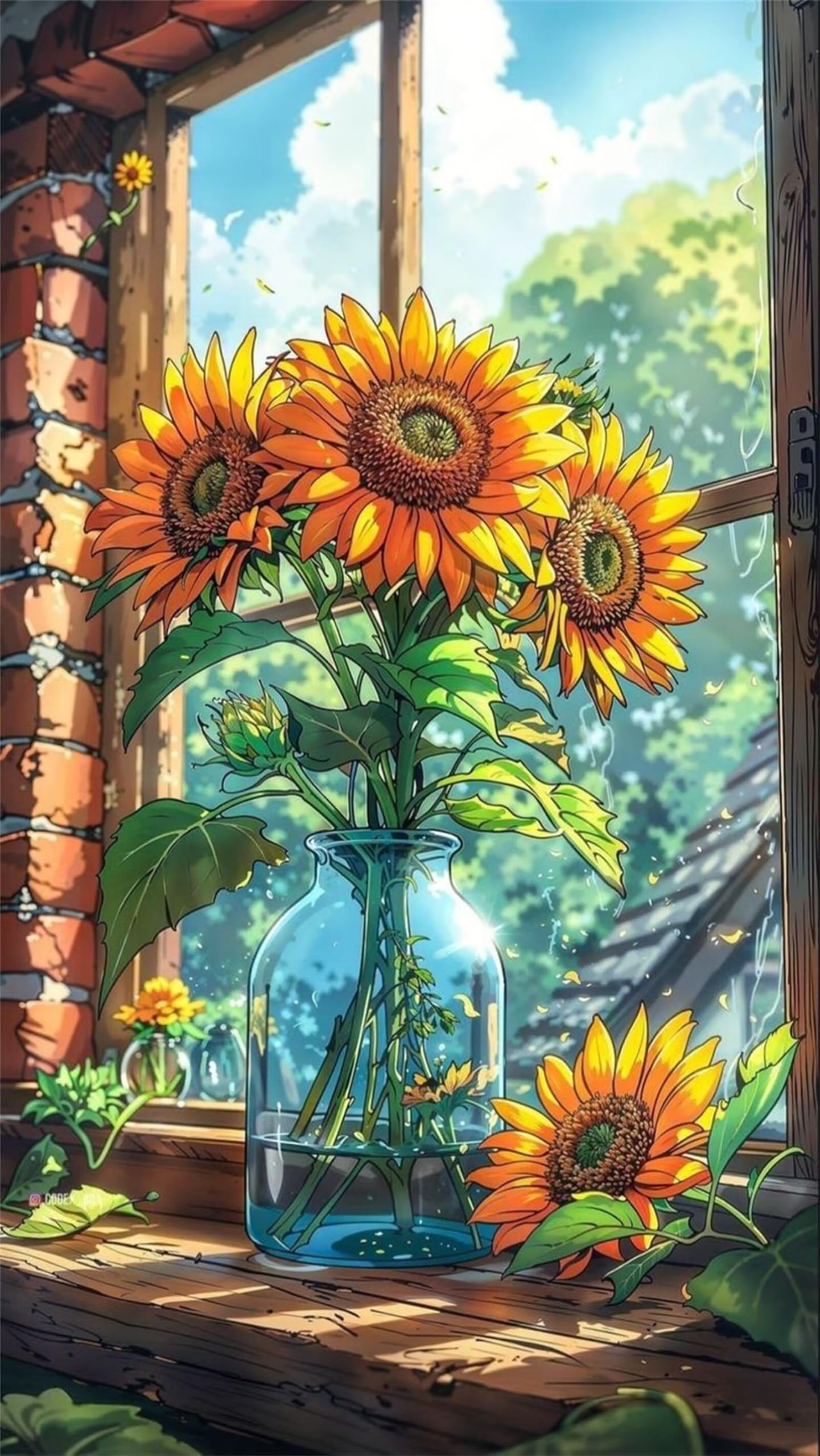 Puzzle 4000 sztuk dla dorosłych 141 x 87 cm, słoneczniki na parapecie klasyczne puzzle, gra edukacyjna dla całej rodziny dekoracja i prezent
